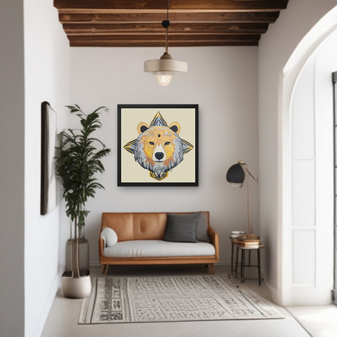 Framed Canvas Prints - Protection - Bear - Power Animal Collection Monochrome Art by Gemma Jones
