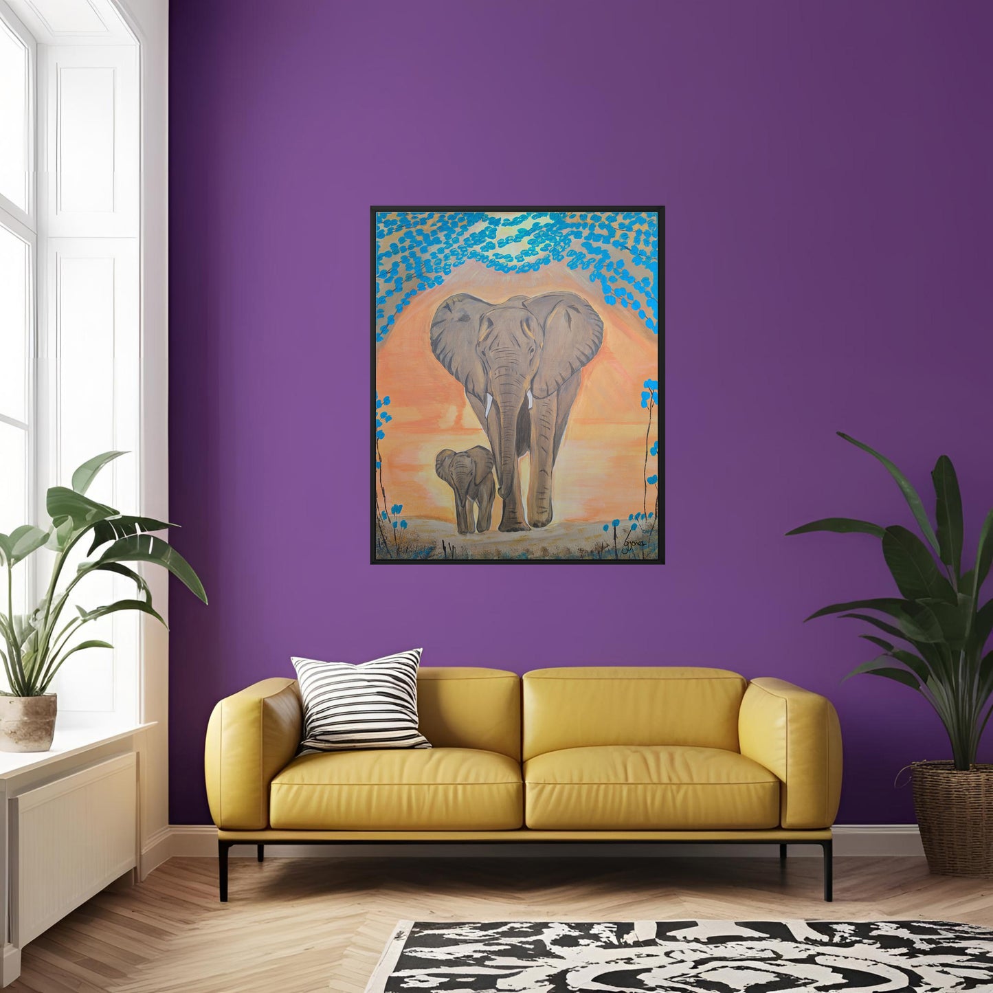 Sunset Theme Safari Animals - Elephant Mum and Baby