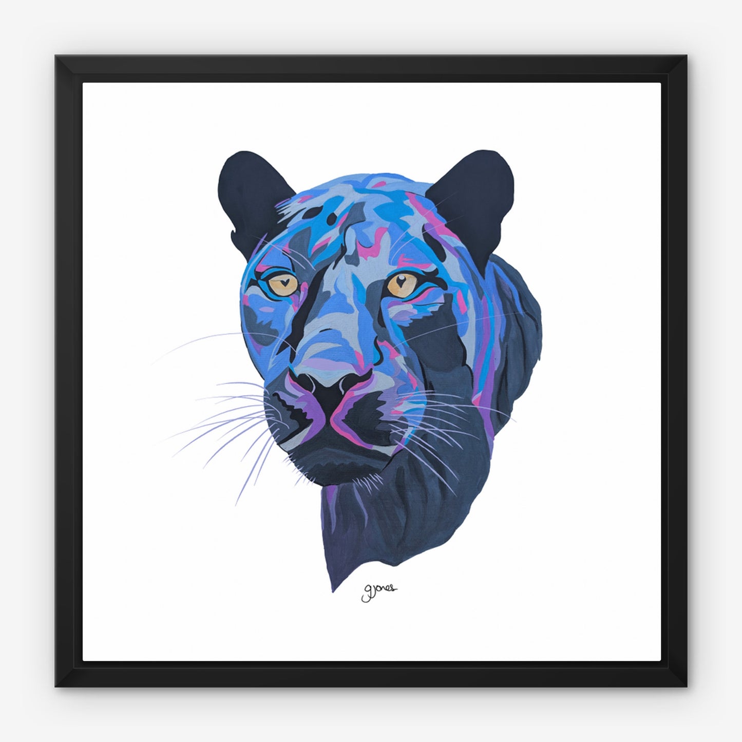 Bright multi-colour metallic paint Panther Head Framed in Solid Wood Frame