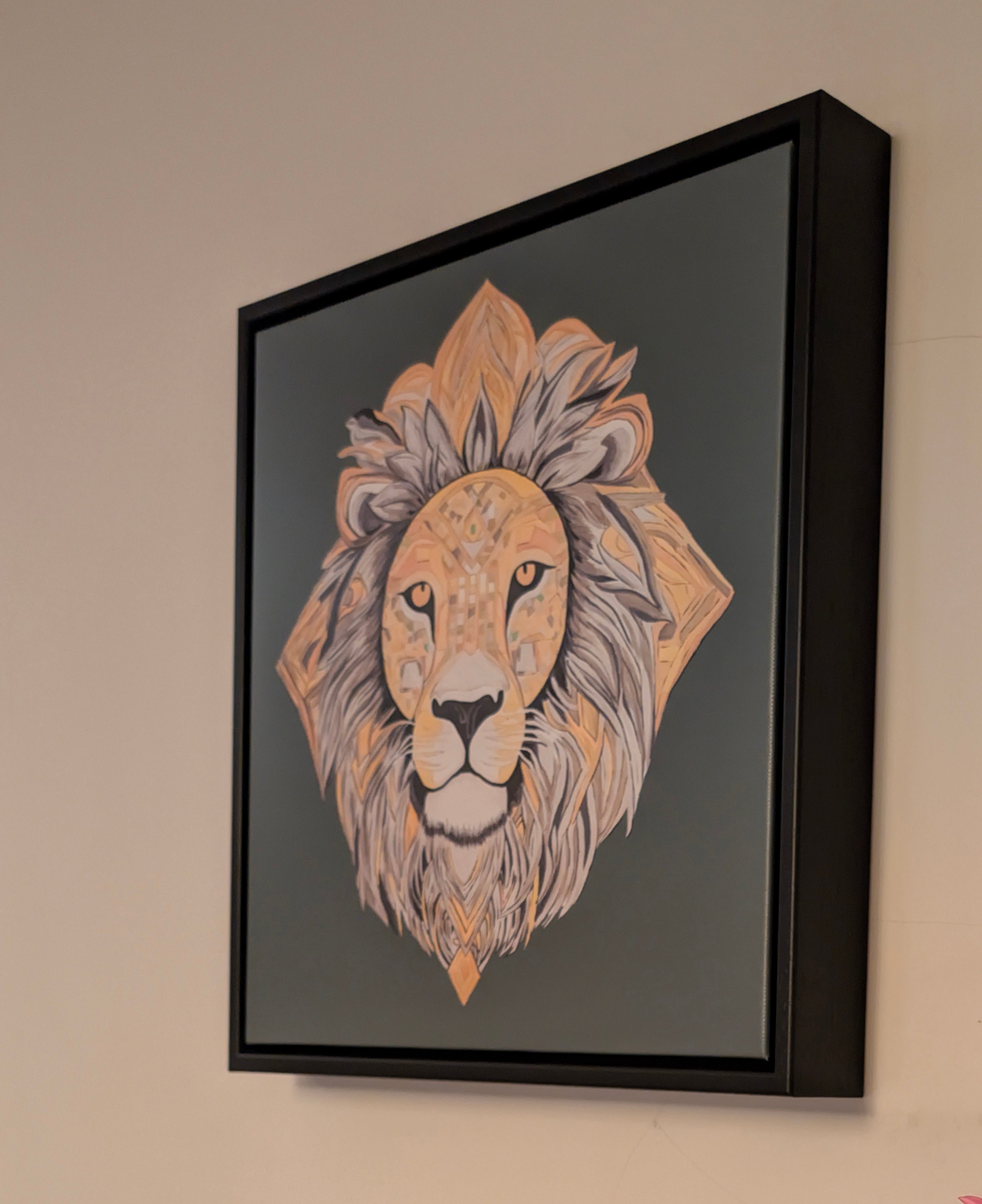 Framed Canvas Prints - Courageous - Lion - Power Animal Collection Monochrome Art by Gemma Jones