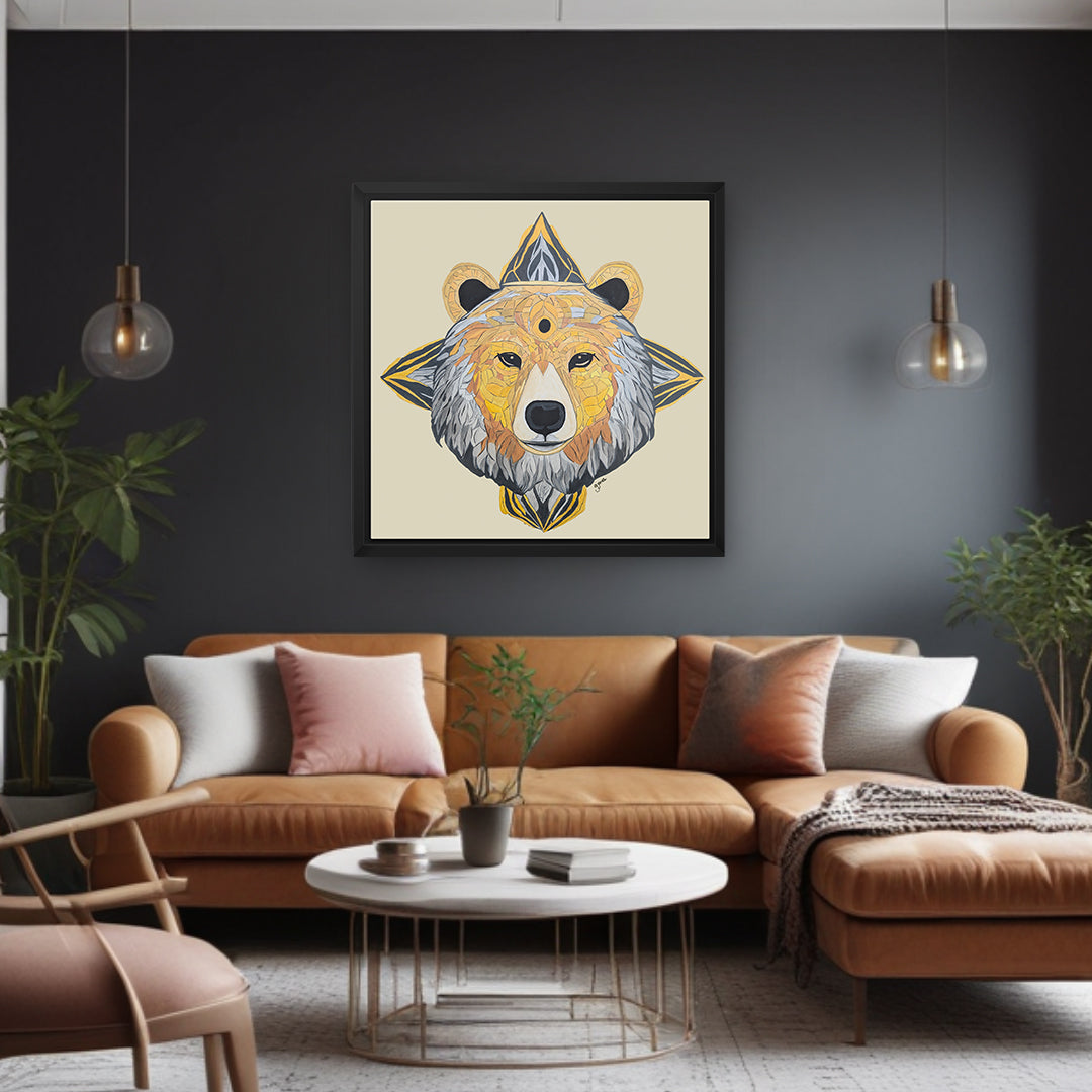 Framed Canvas Prints - Protection - Bear - Power Animal Collection Monochrome Art by Gemma Jones