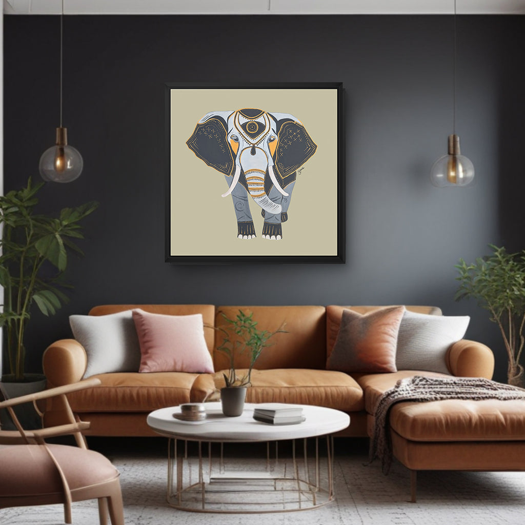 Framed Canvas Prints - Wisdom - Elephant - Power Animal Collection Monochrome Art by Gemma Jones