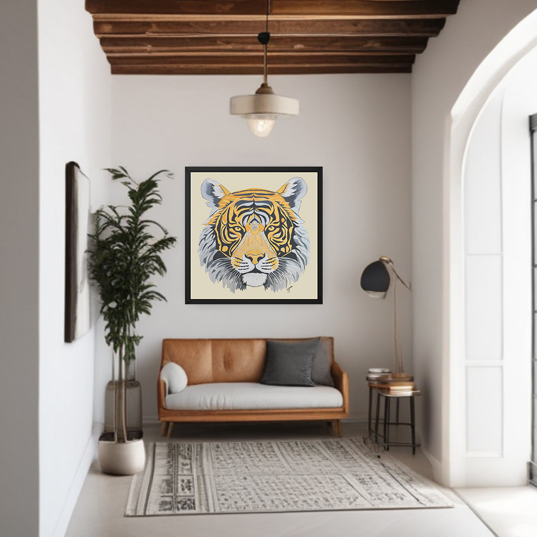Framed Canvas Prints - Strength - Tiger - Power Animal Collection Monochrome Art by Gemma Jones