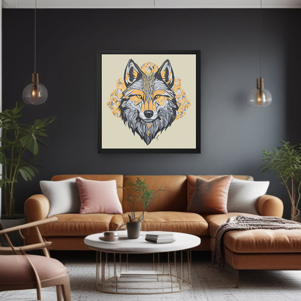 Framed Canvas Prints - Brave - Wolf - Power Animal Collection Monochrome Art by Gemma Jones