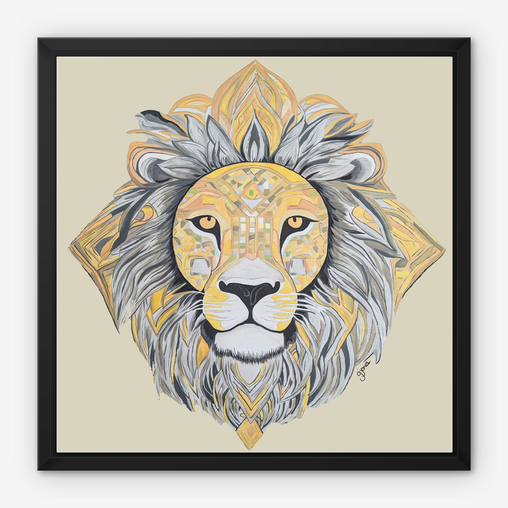 Framed Canvas Prints - Courageous - Lion - Power Animal Collection Monochrome Art by Gemma Jones