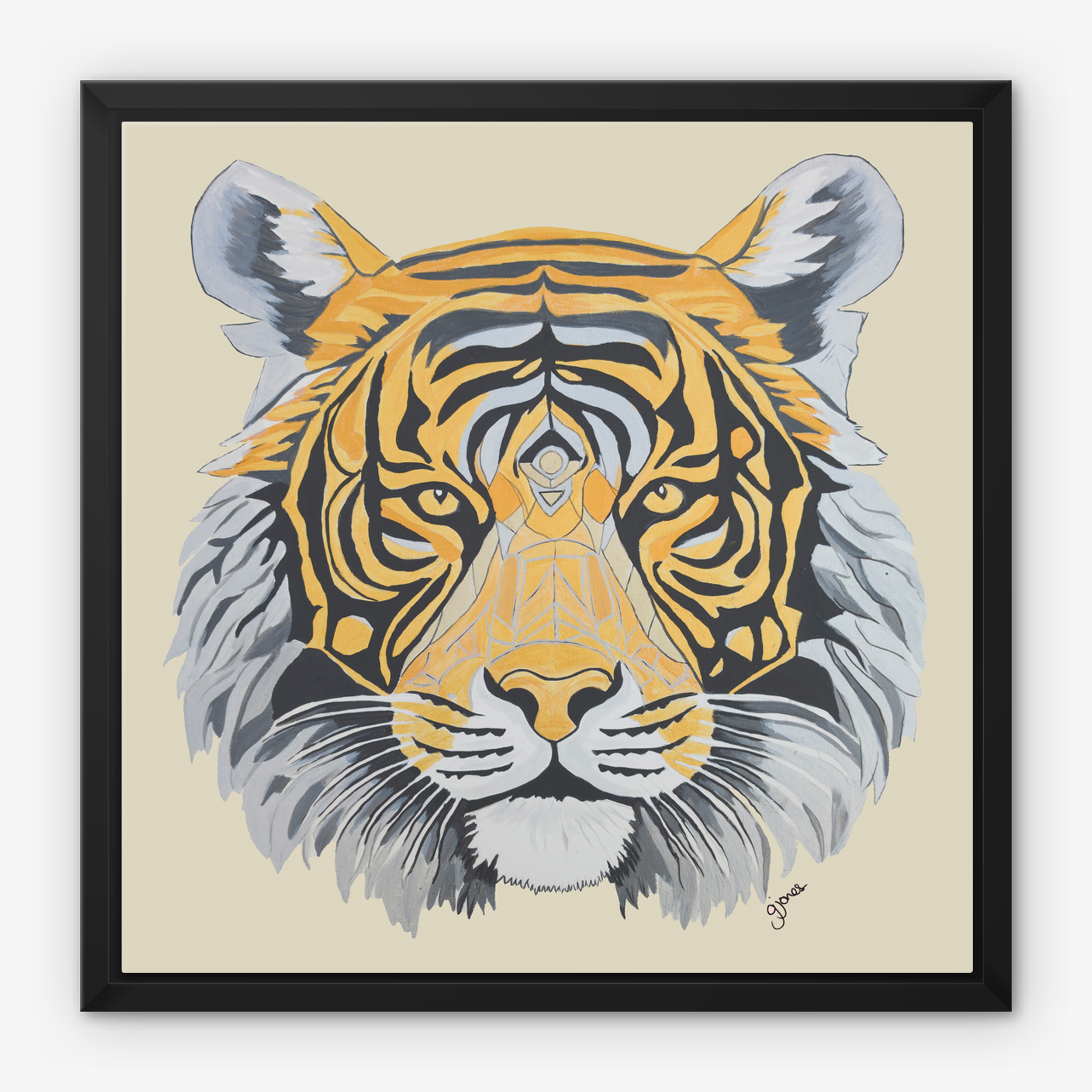 Framed Canvas Prints - Strength - Tiger - Power Animal Collection Monochrome Art by Gemma Jones