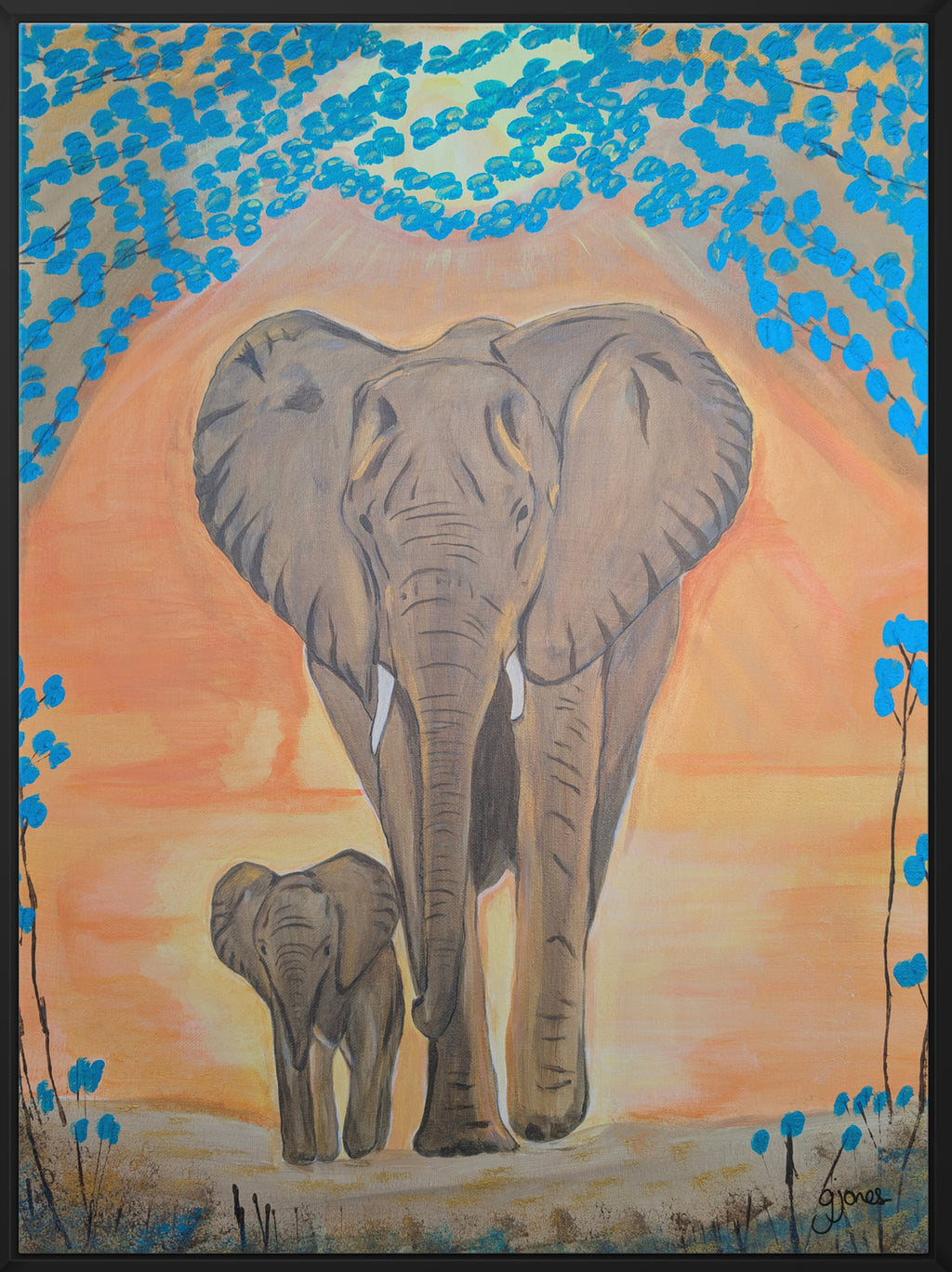 Sunset Theme Safari Animals - Elephant Mum and Baby
