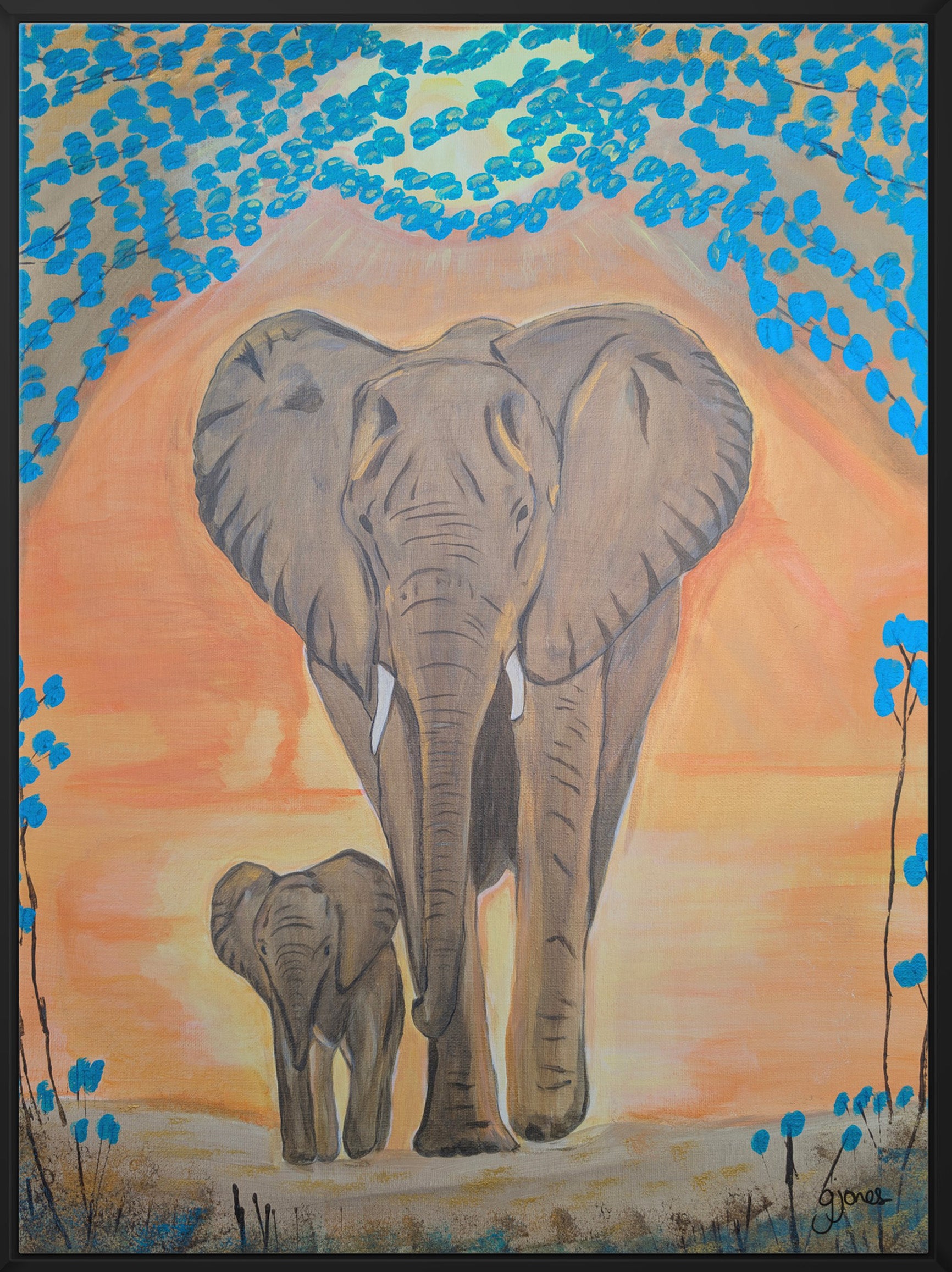 Sunset Theme Safari Animals - Elephant Mum and Baby
