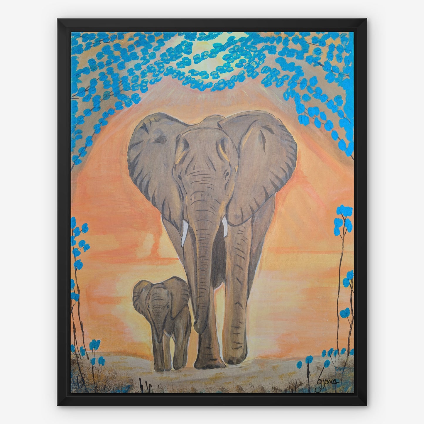 Sunset Theme Safari Animals - Elephant Mum and Baby