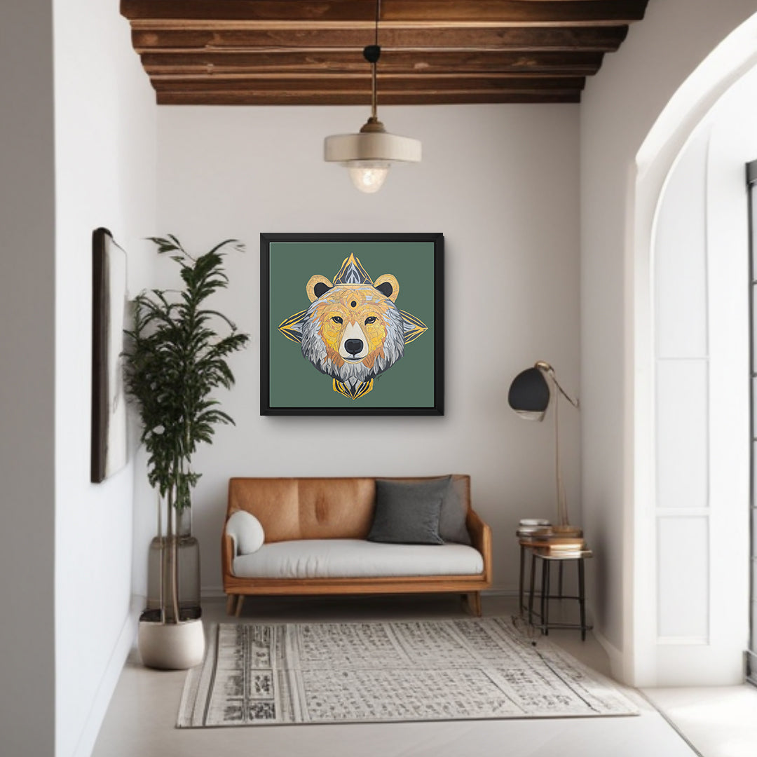 Framed Canvas Prints - Protection - Bear - Power Animal Collection Monochrome Art by Gemma Jones