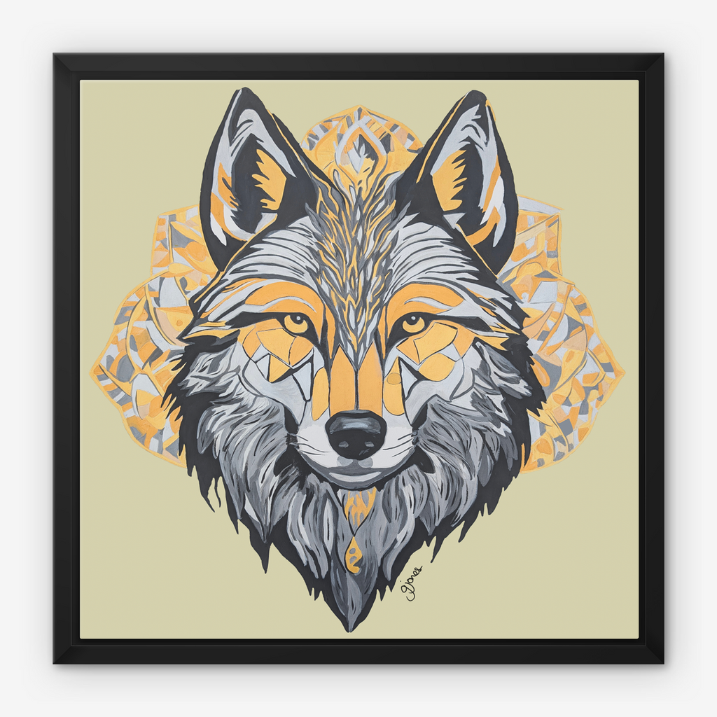 Framed Canvas Prints - Brave - Wolf - Power Animal Collection Monochrome Art by Gemma Jones
