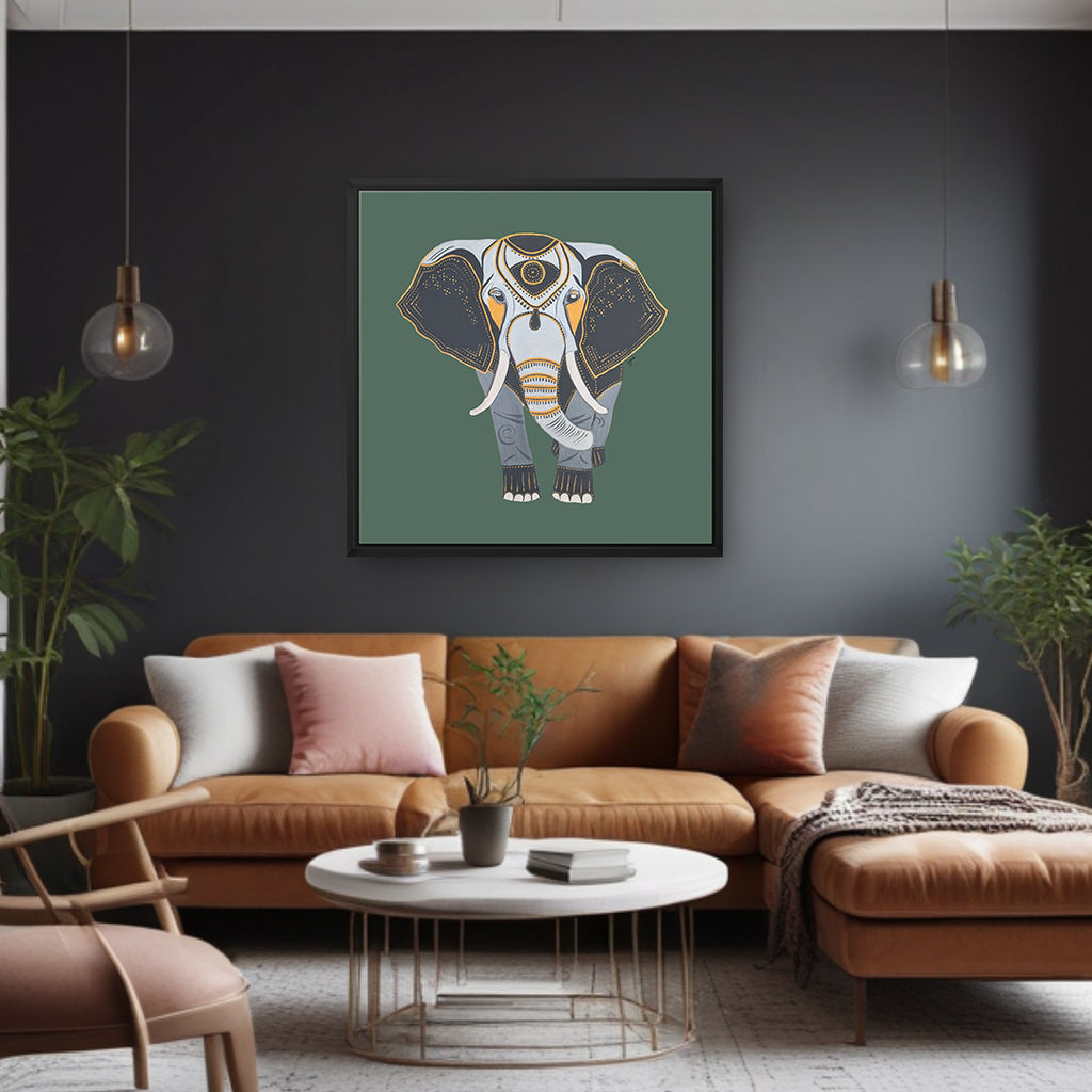 Framed Canvas Prints - Wisdom - Elephant - Power Animal Collection Monochrome Art by Gemma Jones