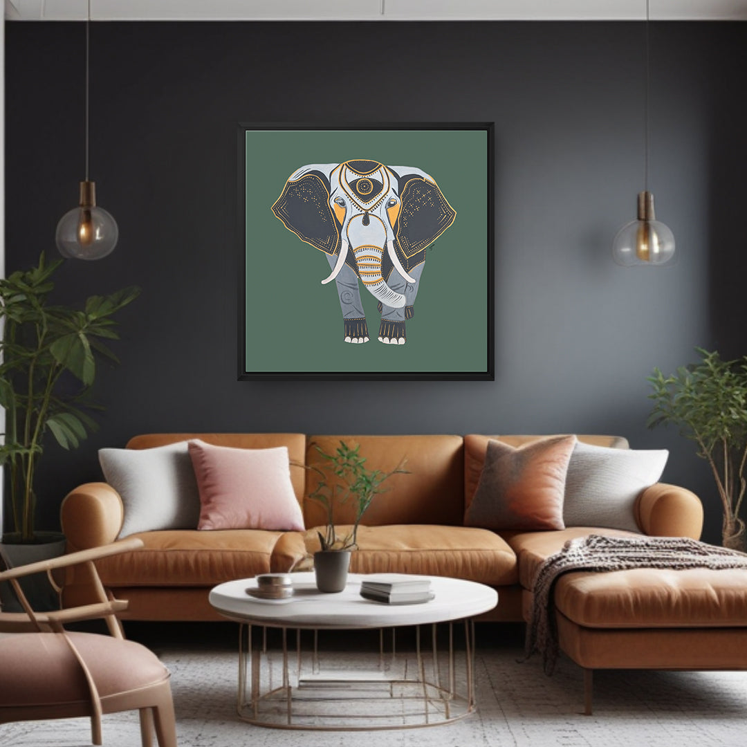 Framed Canvas Prints - Wisdom - Elephant - Power Animal Collection Monochrome Art by Gemma Jones
