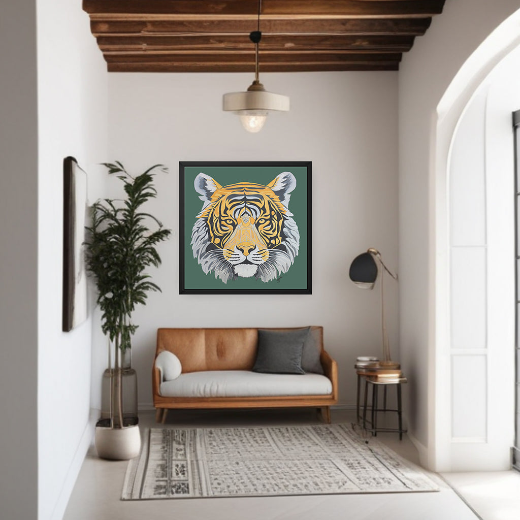 Framed Canvas Prints - Strength - Tiger - Power Animal Collection Monochrome Art by Gemma Jones