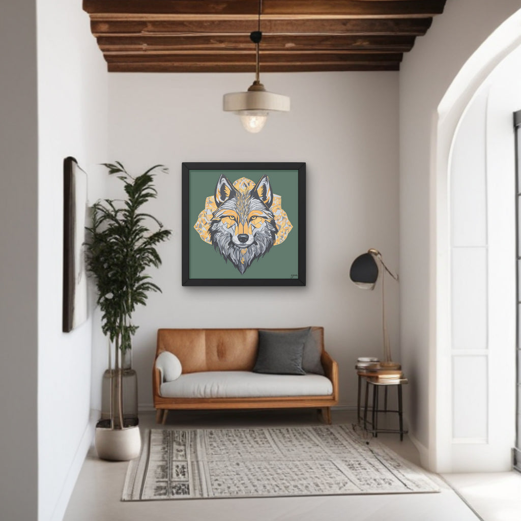 Framed Canvas Prints - Brave - Wolf - Power Animal Collection Monochrome Art by Gemma Jones