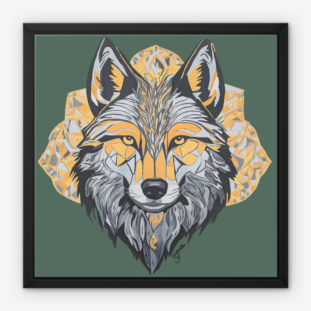 Framed Canvas Prints - Brave - Wolf - Power Animal Collection Monochrome Art by Gemma Jones