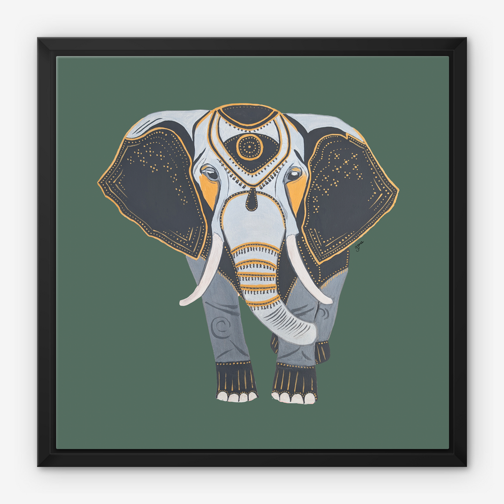Framed Canvas Prints - Wisdom - Elephant - Power Animal Collection Monochrome Art by Gemma Jones