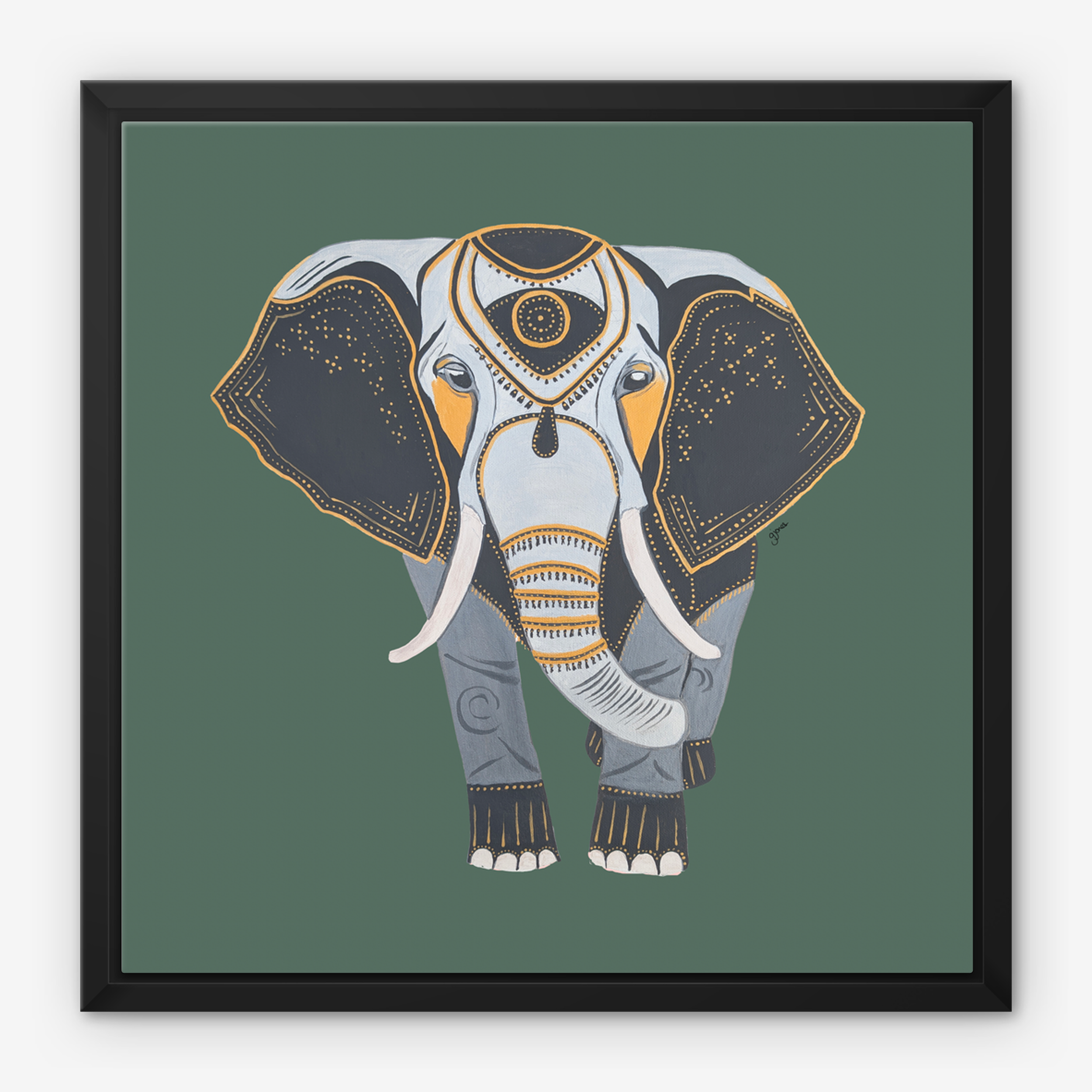 Framed Canvas Prints - Wisdom - Elephant - Power Animal Collection Monochrome Art by Gemma Jones