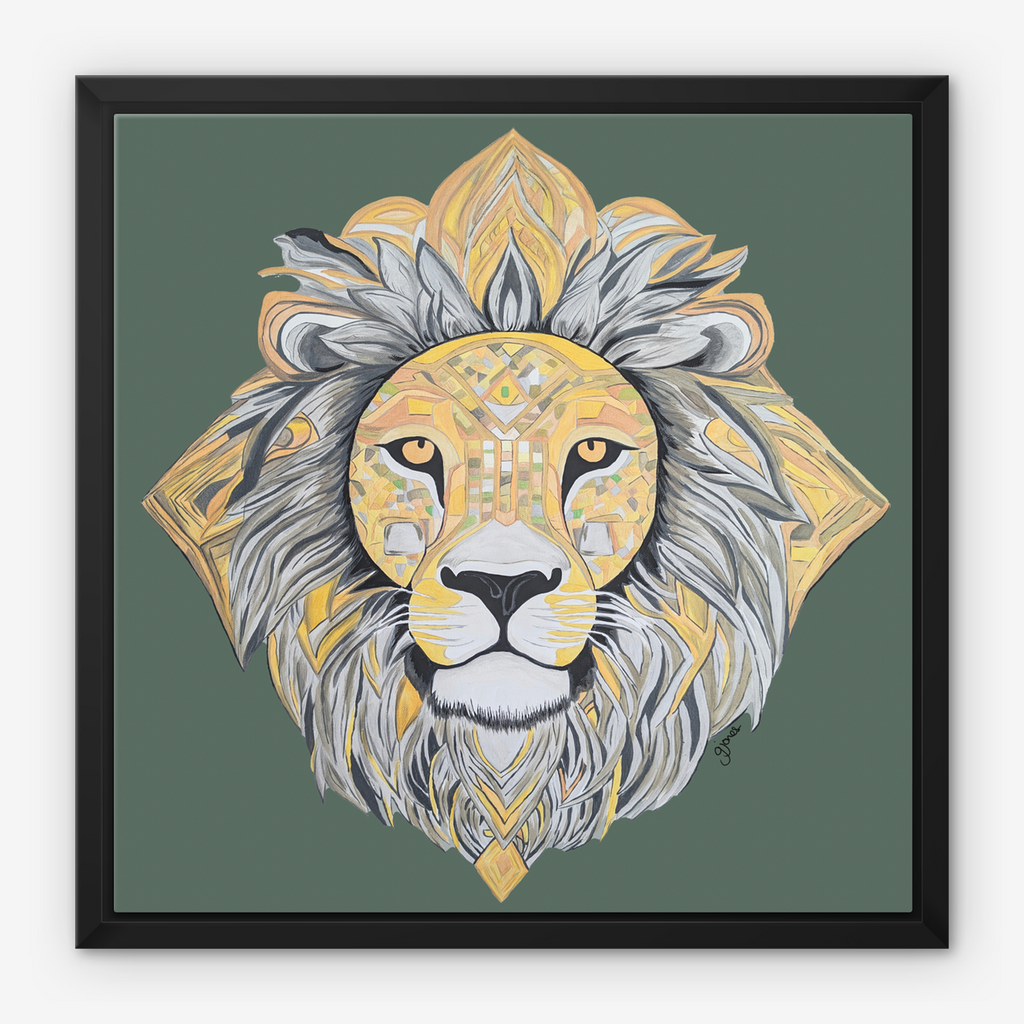 Framed Canvas Prints - Courageous - Lion - Power Animal Collection Monochrome Art by Gemma Jones