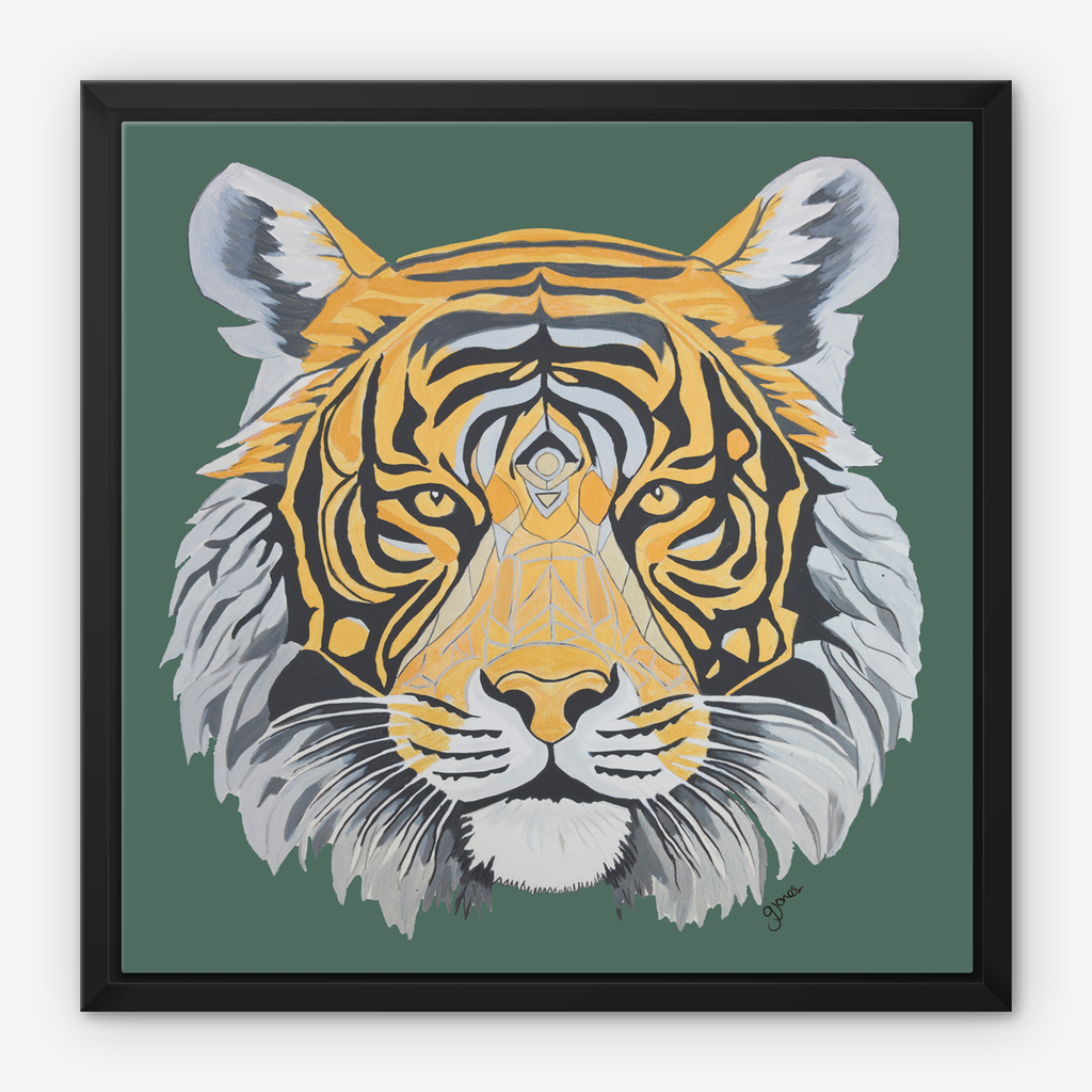 Framed Canvas Prints - Strength - Tiger - Power Animal Collection Monochrome Art by Gemma Jones