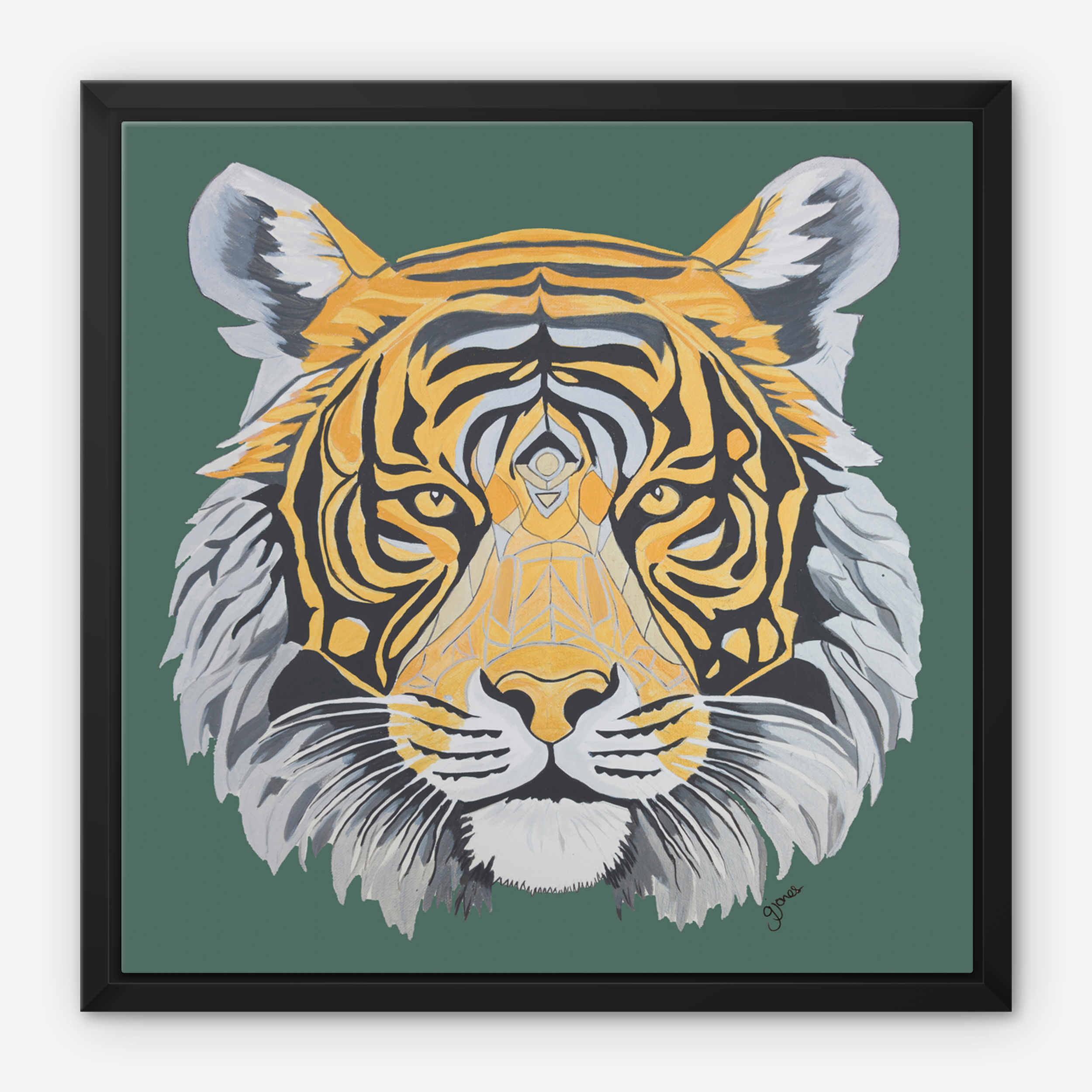 Framed Canvas Prints - Strength - Tiger - Power Animal Collection Monochrome Art by Gemma Jones