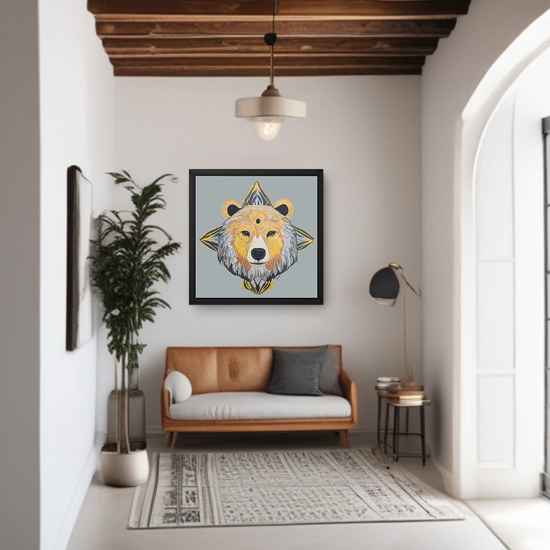 Framed Canvas Prints - Protection - Bear - Power Animal Collection Monochrome Art by Gemma Jones