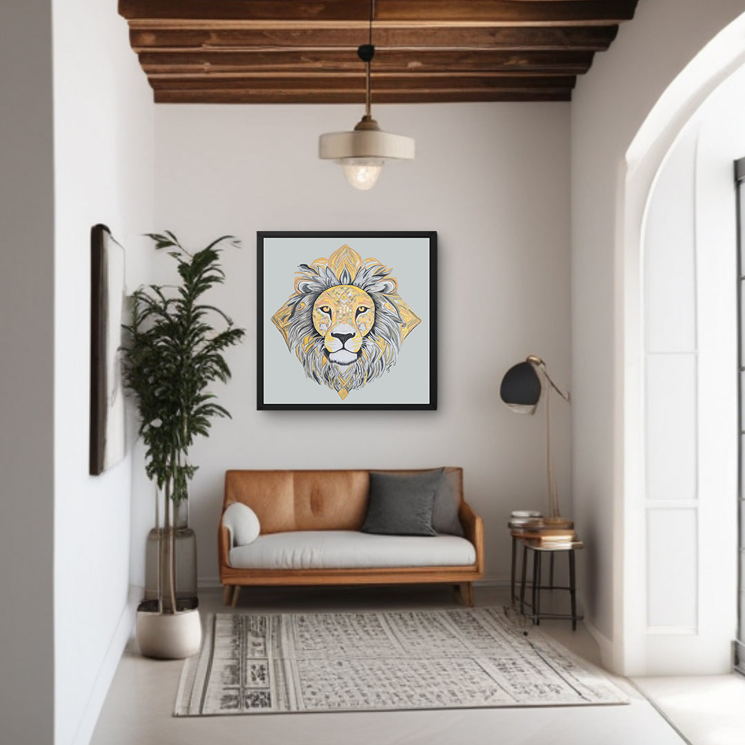 Framed Canvas Prints - Courageous - Lion - Power Animal Collection Monochrome Art by Gemma Jones