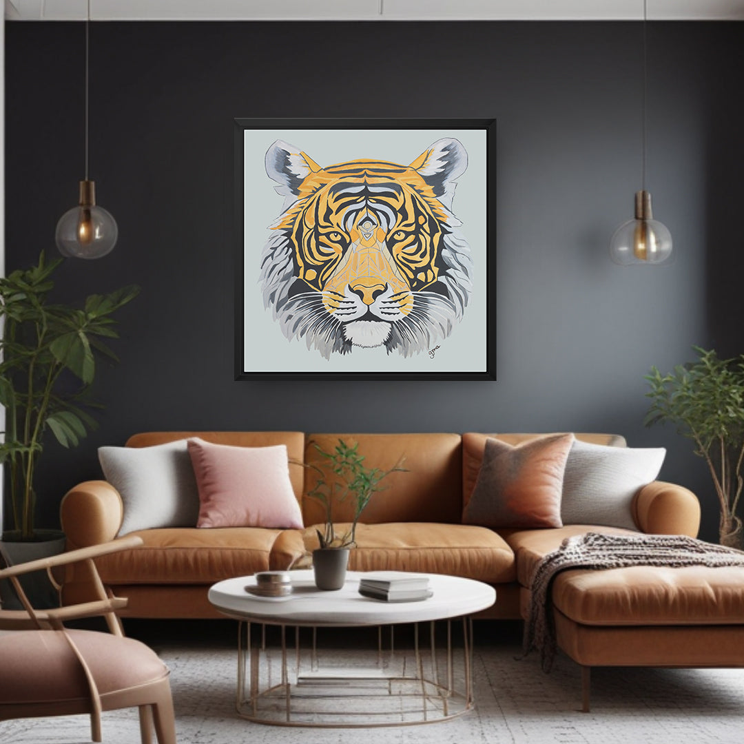 Framed Canvas Prints - Strength - Tiger - Power Animal Collection Monochrome Art by Gemma Jones