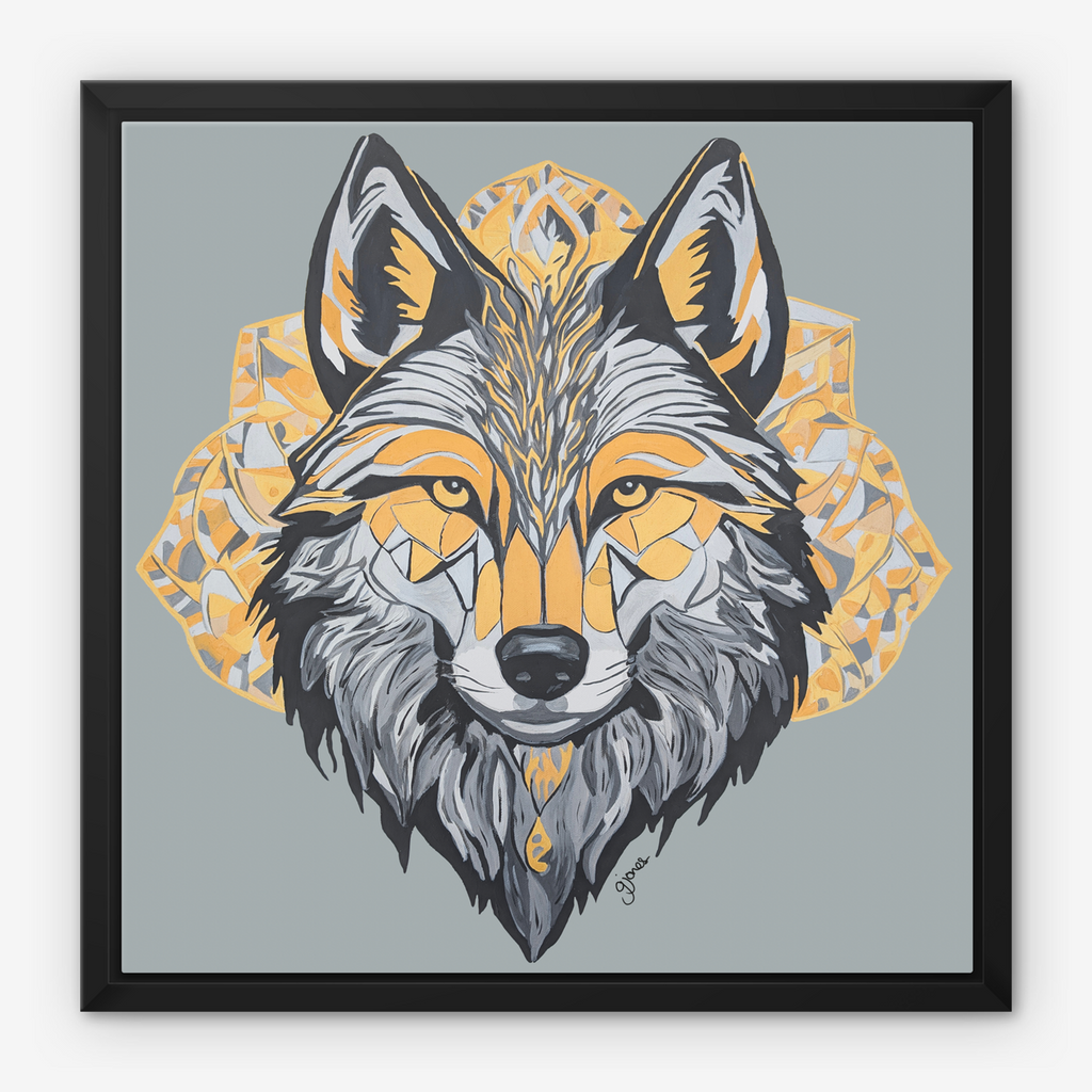 Framed Canvas Prints - Brave - Wolf - Power Animal Collection Monochrome Art by Gemma Jones