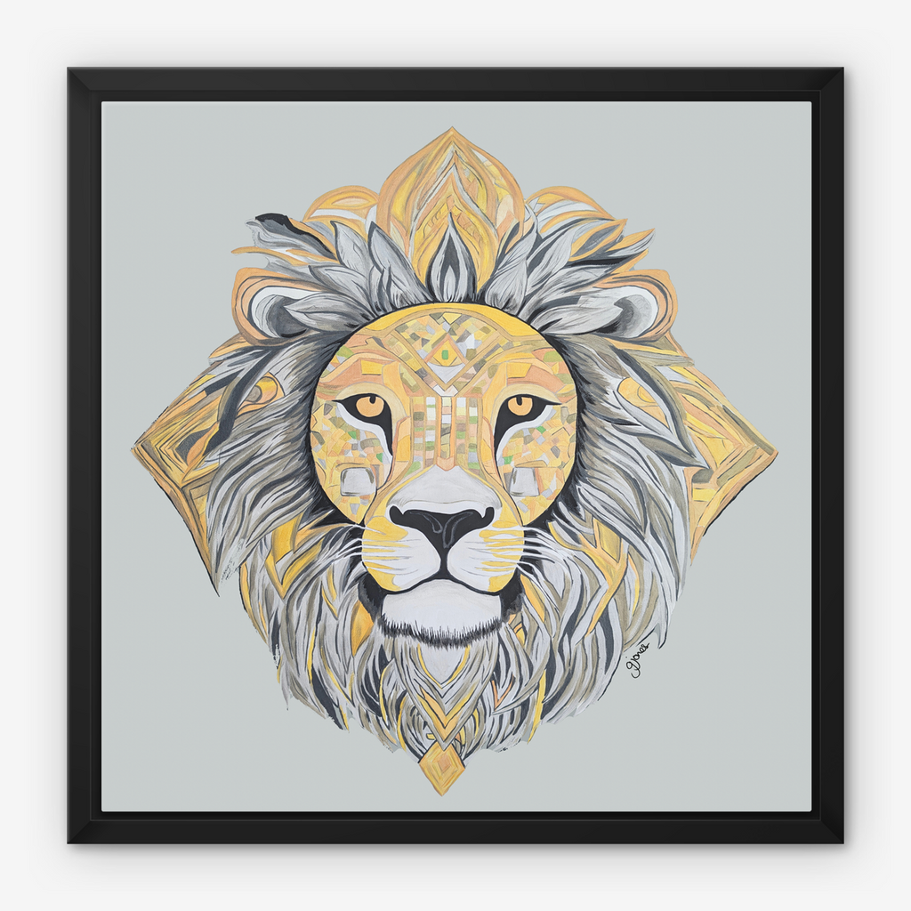 Framed Canvas Prints - Courageous - Lion - Power Animal Collection Monochrome Art by Gemma Jones