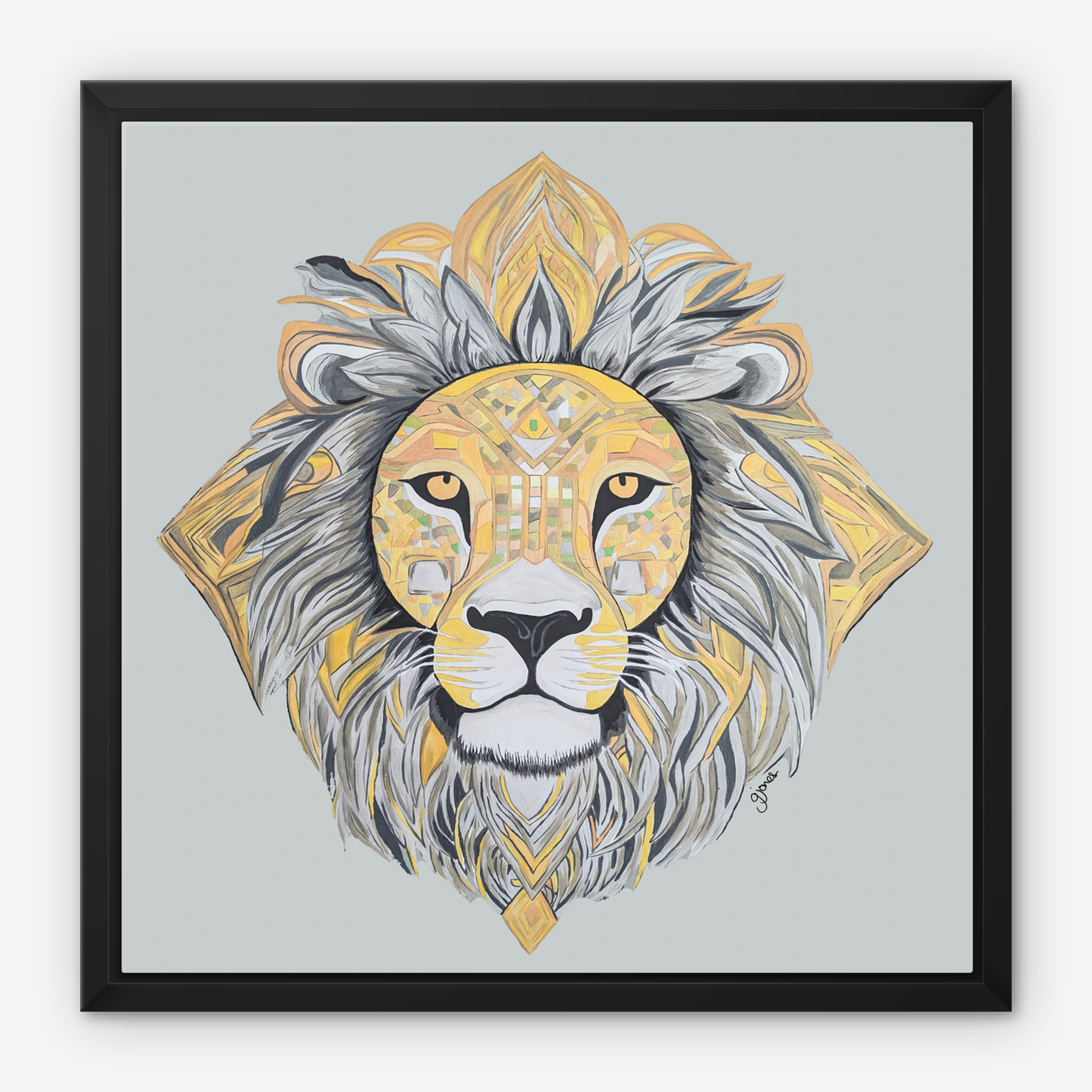 Framed Canvas Prints - Courageous - Lion - Power Animal Collection Monochrome Art by Gemma Jones
