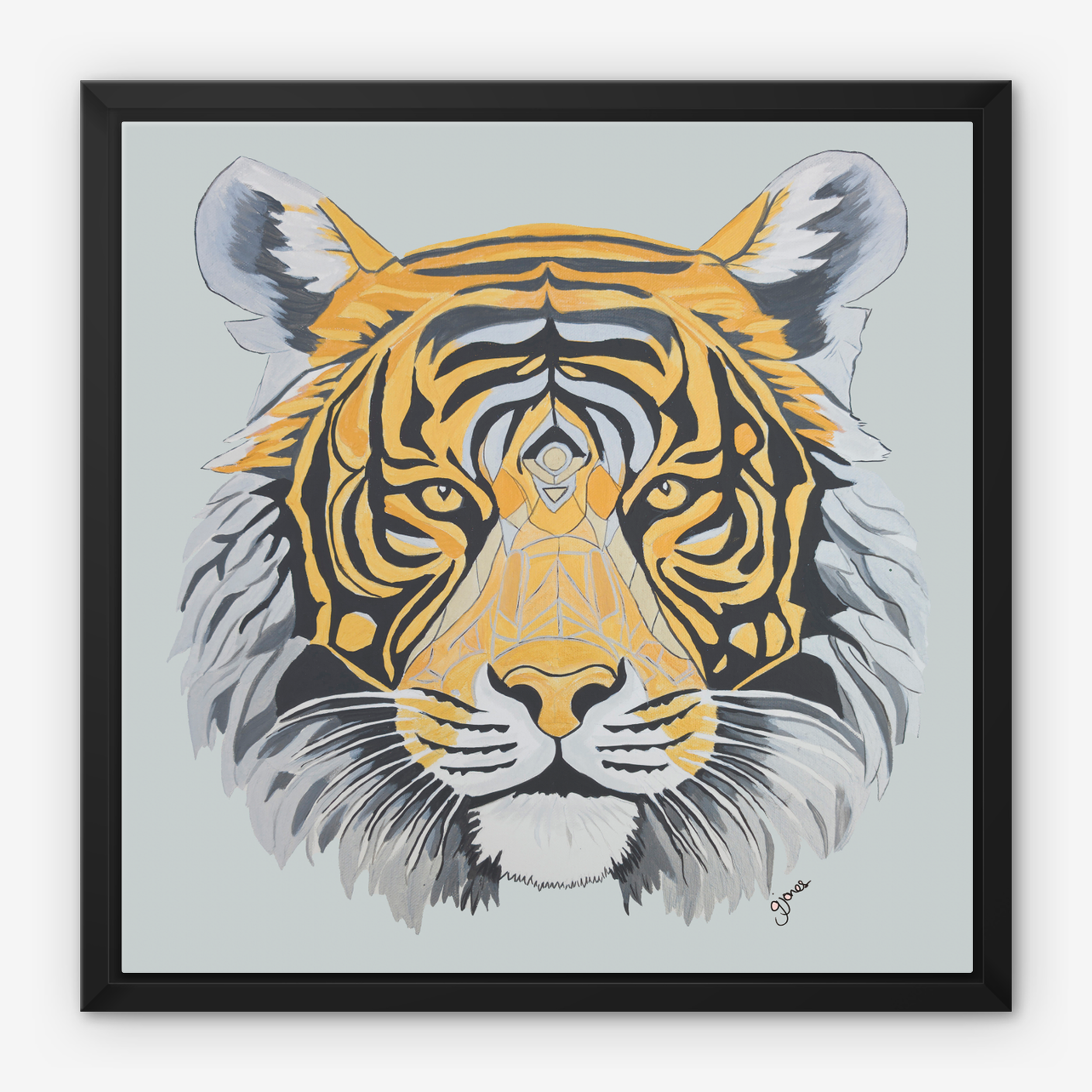 Framed Canvas Prints - Strength - Tiger - Power Animal Collection Monochrome Art by Gemma Jones