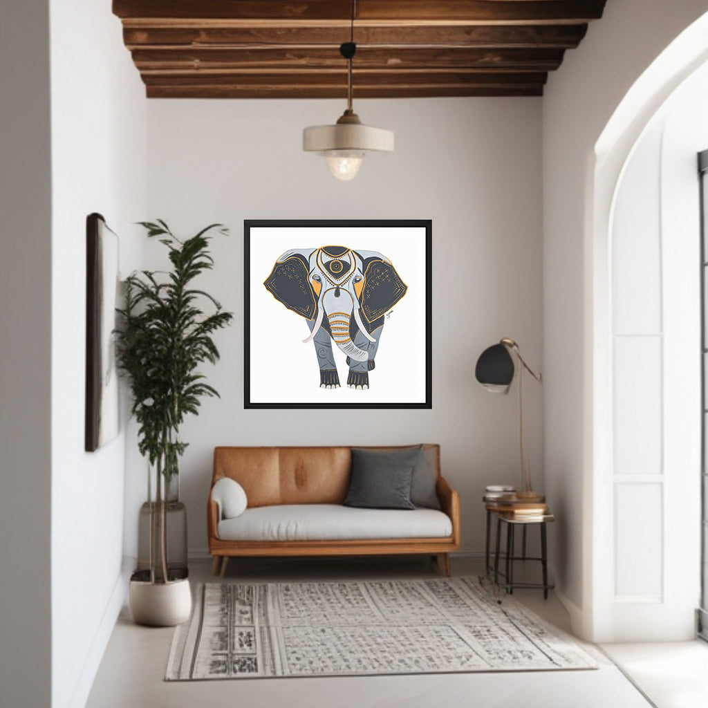 Framed Canvas Prints - Wisdom - Elephant - Power Animal Collection Monochrome Art by Gemma Jones