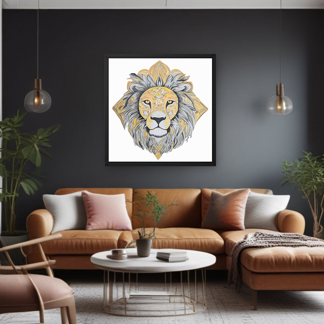 Framed Canvas Prints - Courageous - Lion - Power Animal Collection Monochrome Art by Gemma Jones