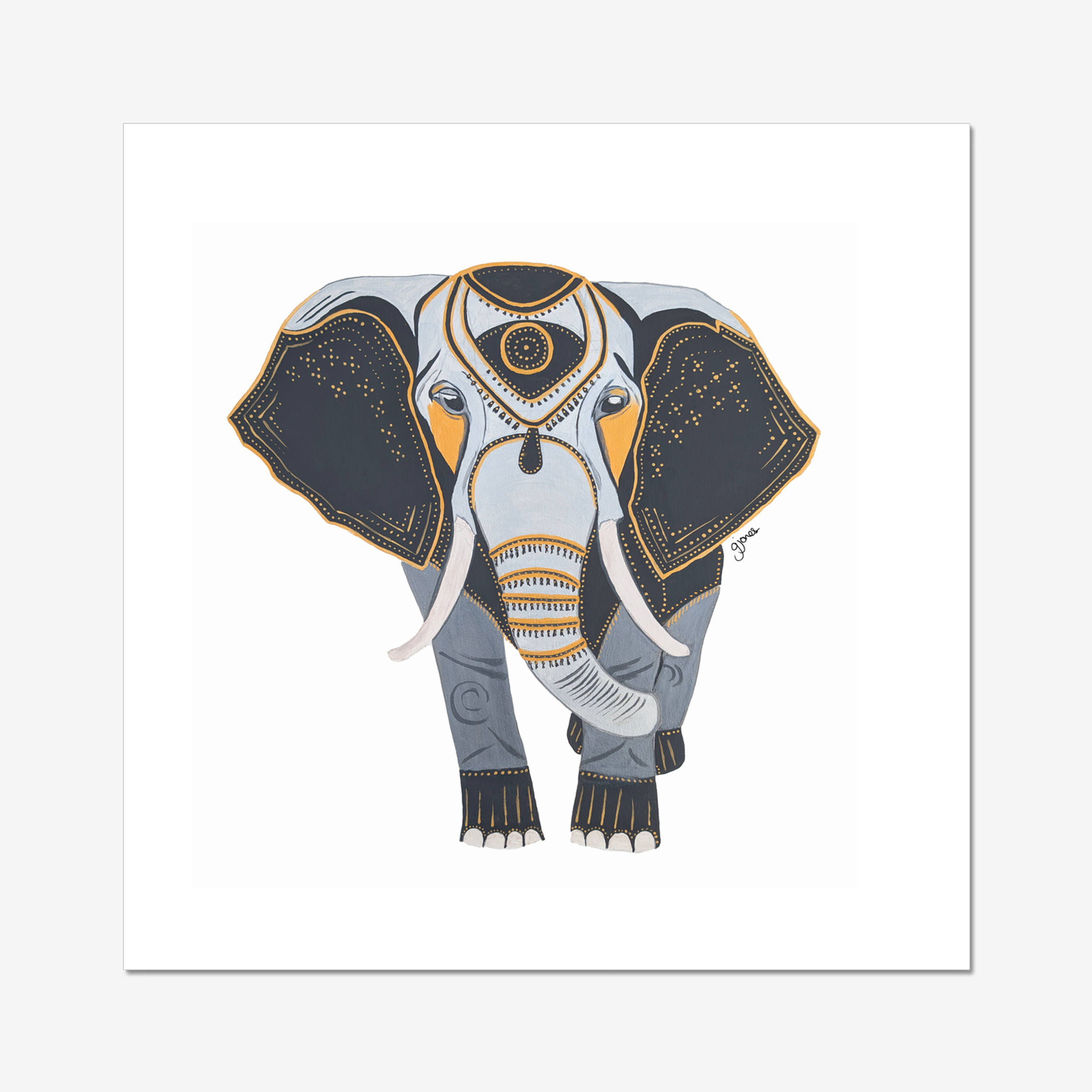 Fine Art Prints- Wisdom - Elephant - Power Animal Collection Monochrome Art by Gemma Jones