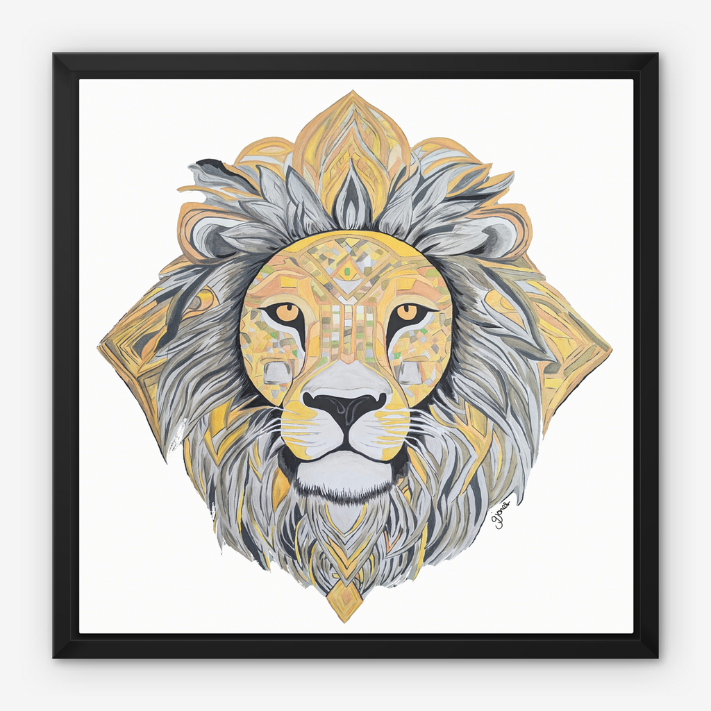 Framed Canvas Prints - Courageous - Lion - Power Animal Collection Monochrome Art by Gemma Jones