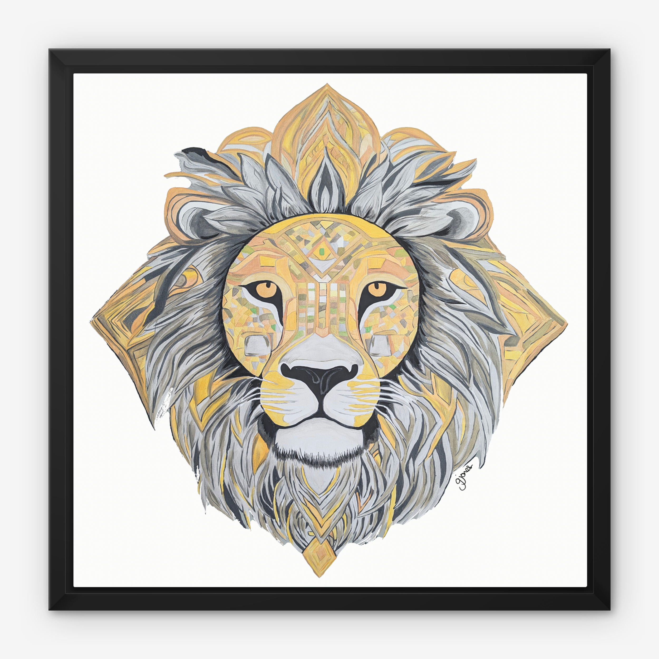 Framed Canvas Prints - Courageous - Lion - Power Animal Collection Monochrome Art by Gemma Jones