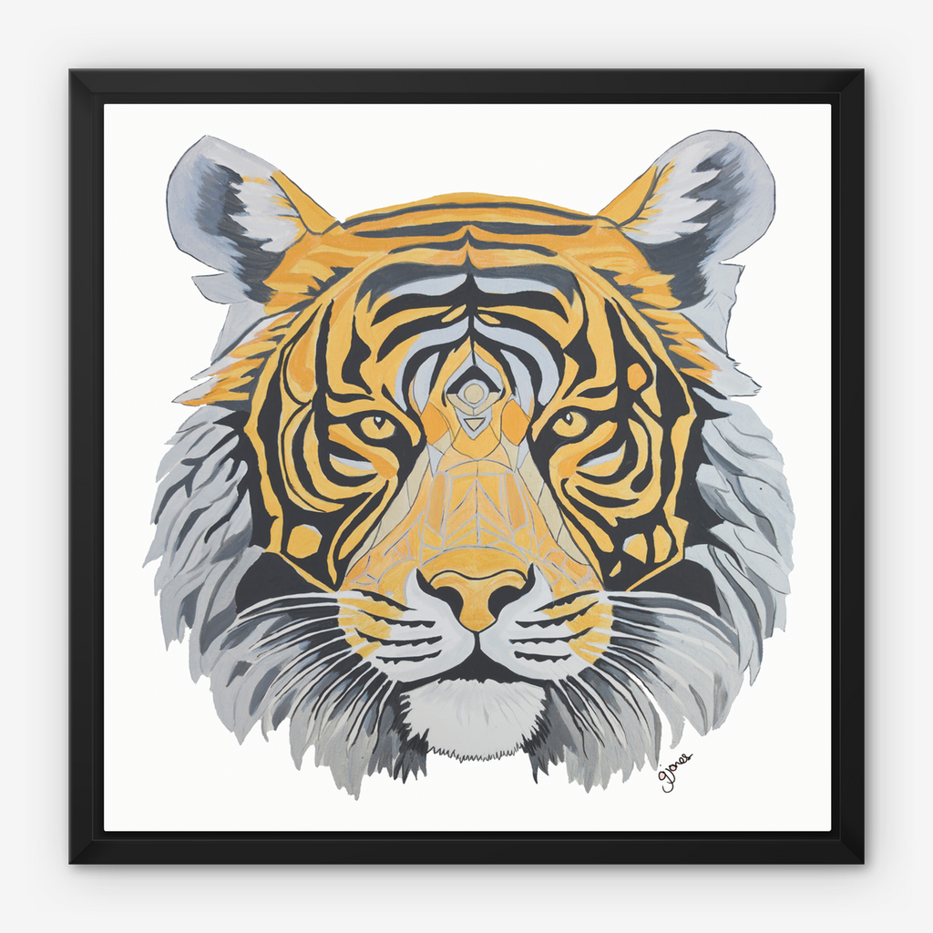 Framed Canvas Prints - Strength - Tiger - Power Animal Collection Monochrome Art by Gemma Jones
