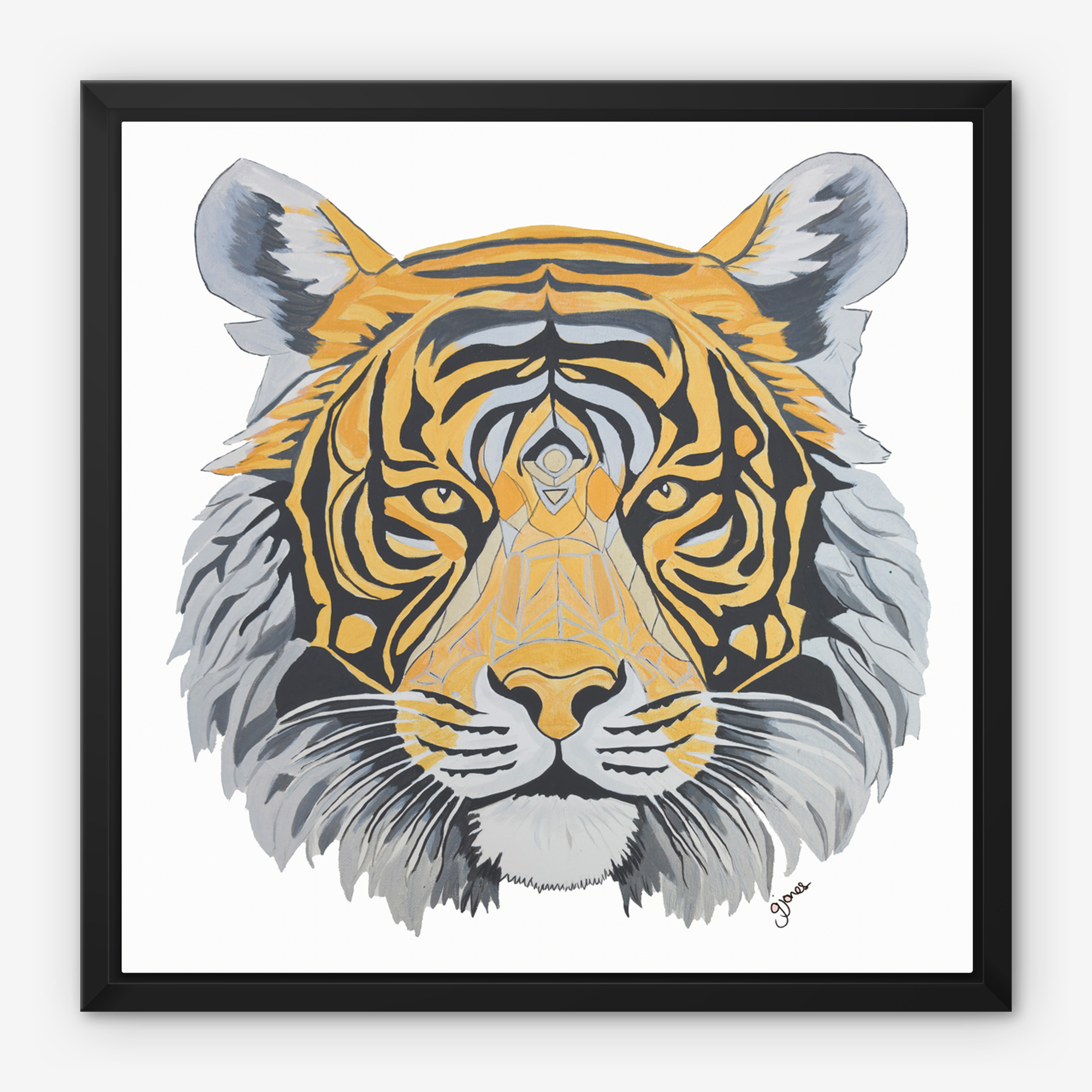 Framed Canvas Prints - Strength - Tiger - Power Animal Collection Monochrome Art by Gemma Jones
