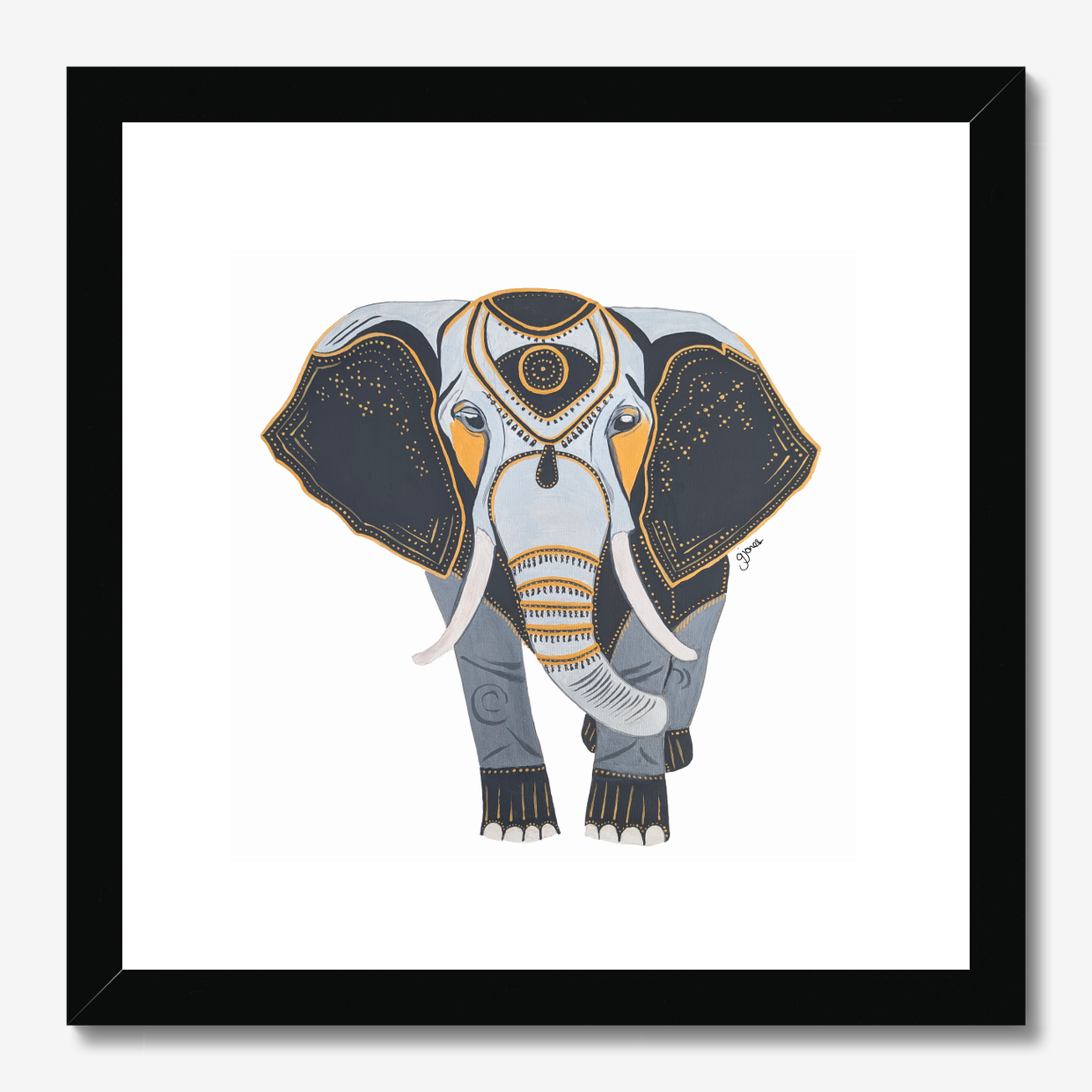 Fine Art Prints- Wisdom - Elephant - Power Animal Collection Monochrome Art by Gemma Jones