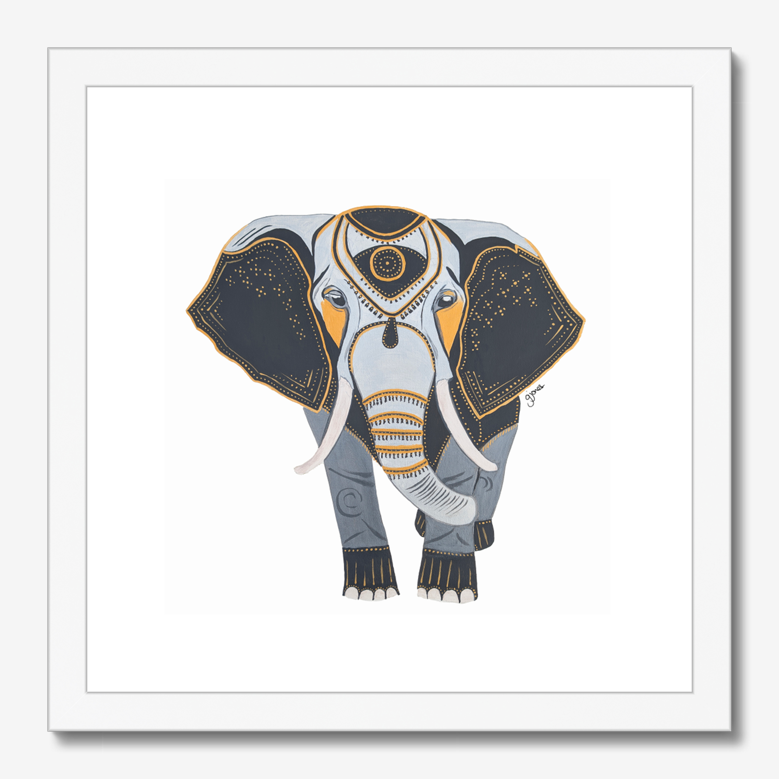 Fine Art Prints- Wisdom - Elephant - Power Animal Collection Monochrome Art by Gemma Jones