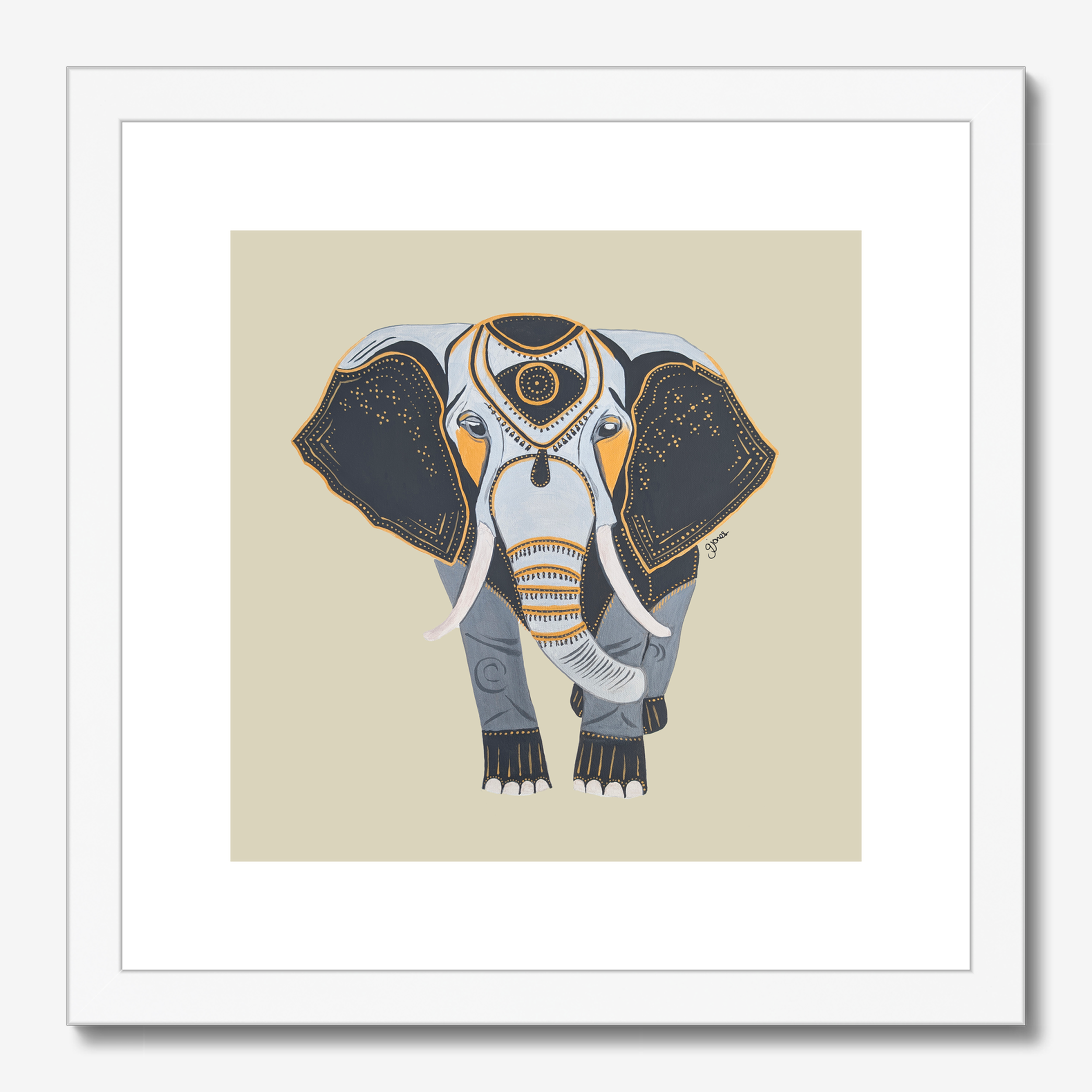 Fine Art Prints- Wisdom - Elephant - Power Animal Collection Monochrome Art by Gemma Jones