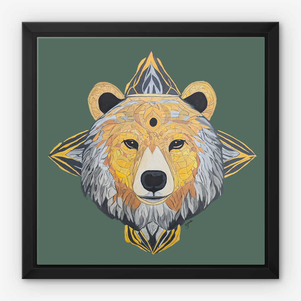 Framed Canvas Prints - Protection - Bear - Power Animal Collection Monochrome Art by Gemma Jones