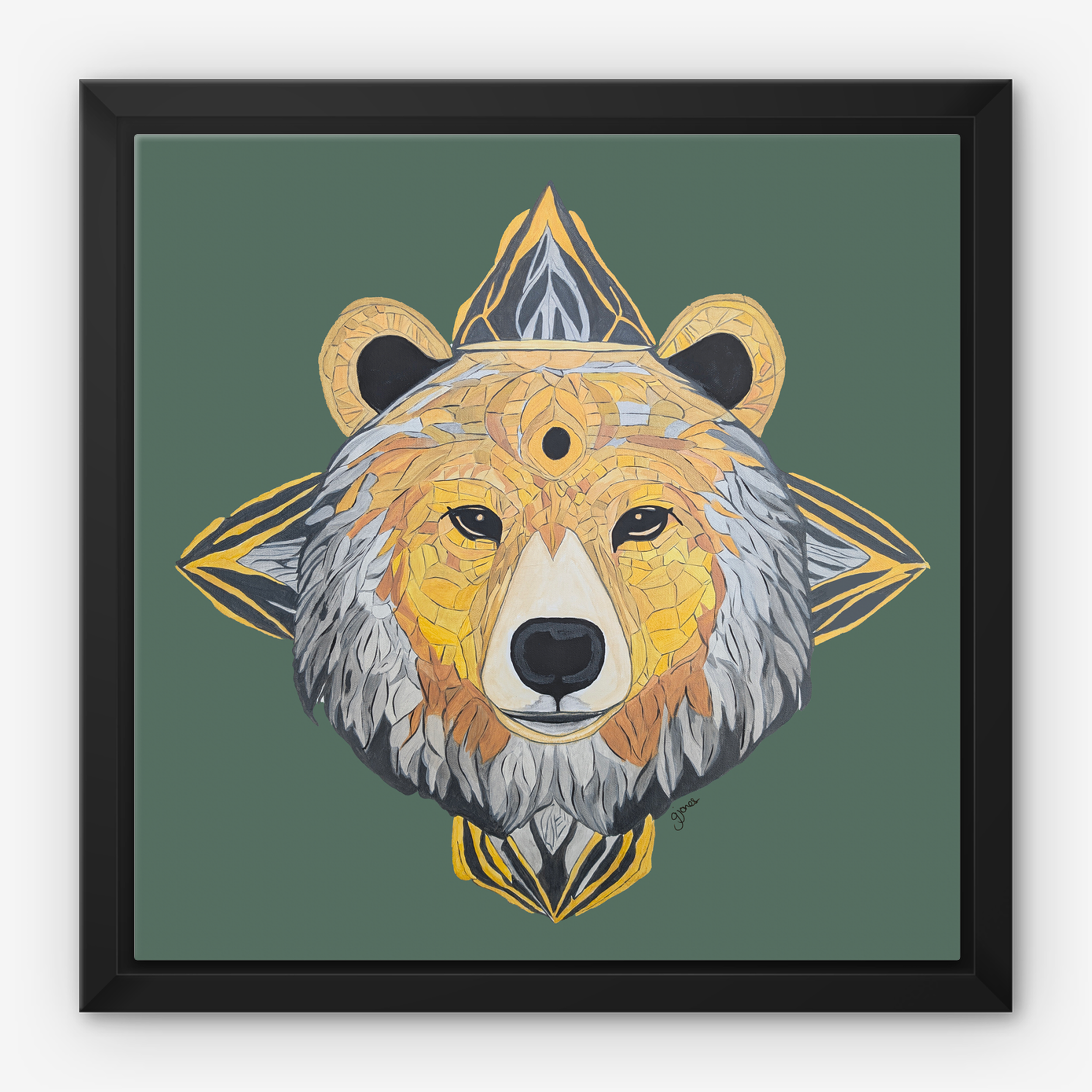 Framed Canvas Prints - Protection - Bear - Power Animal Collection Monochrome Art by Gemma Jones