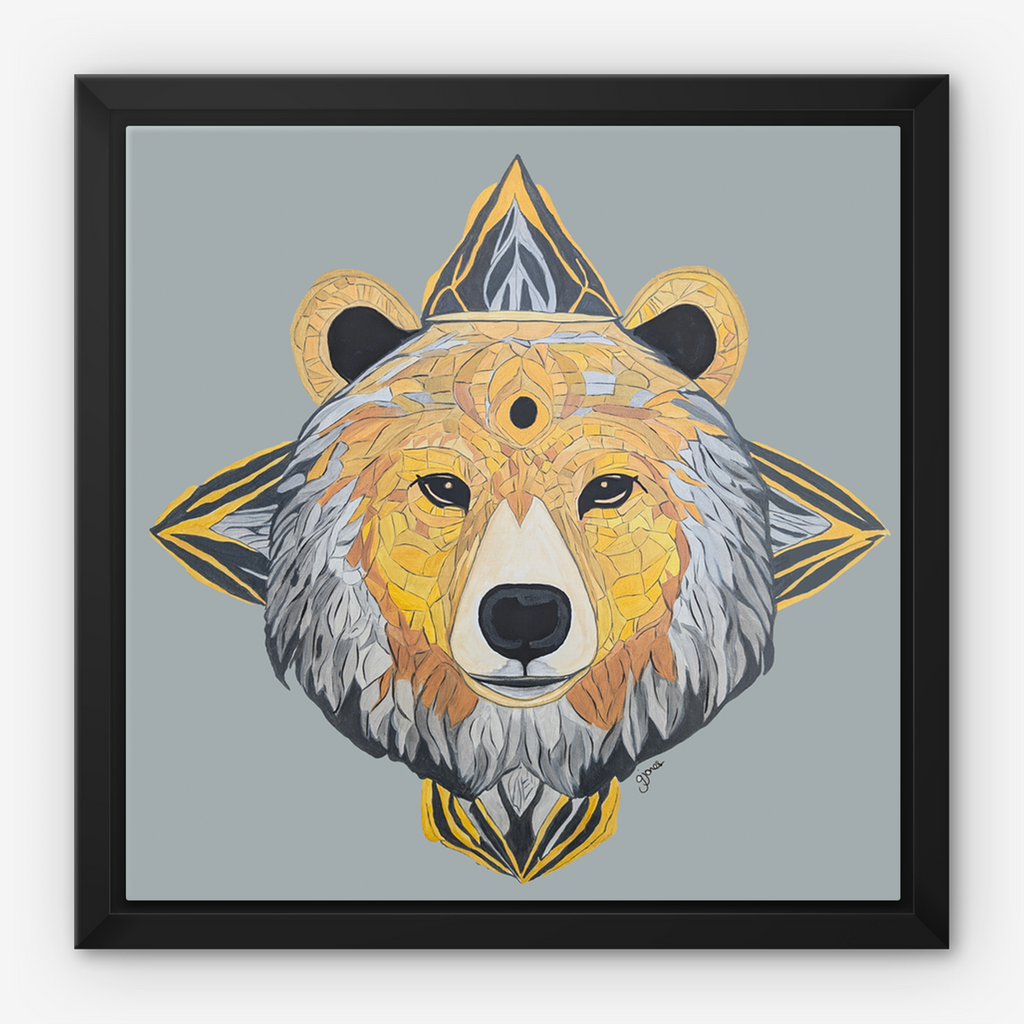 Framed Canvas Prints - Protection - Bear - Power Animal Collection Monochrome Art by Gemma Jones