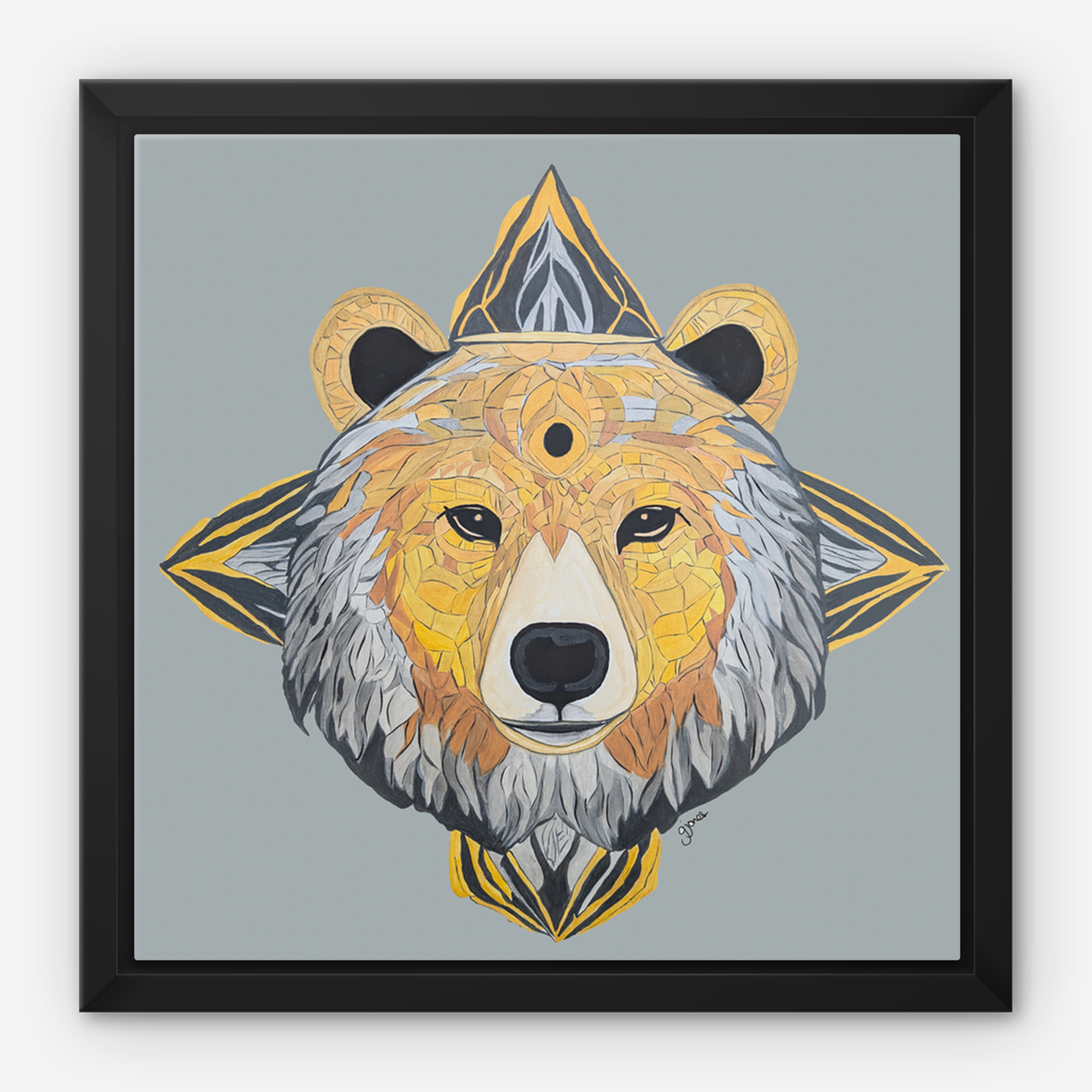 Framed Canvas Prints - Protection - Bear - Power Animal Collection Monochrome Art by Gemma Jones