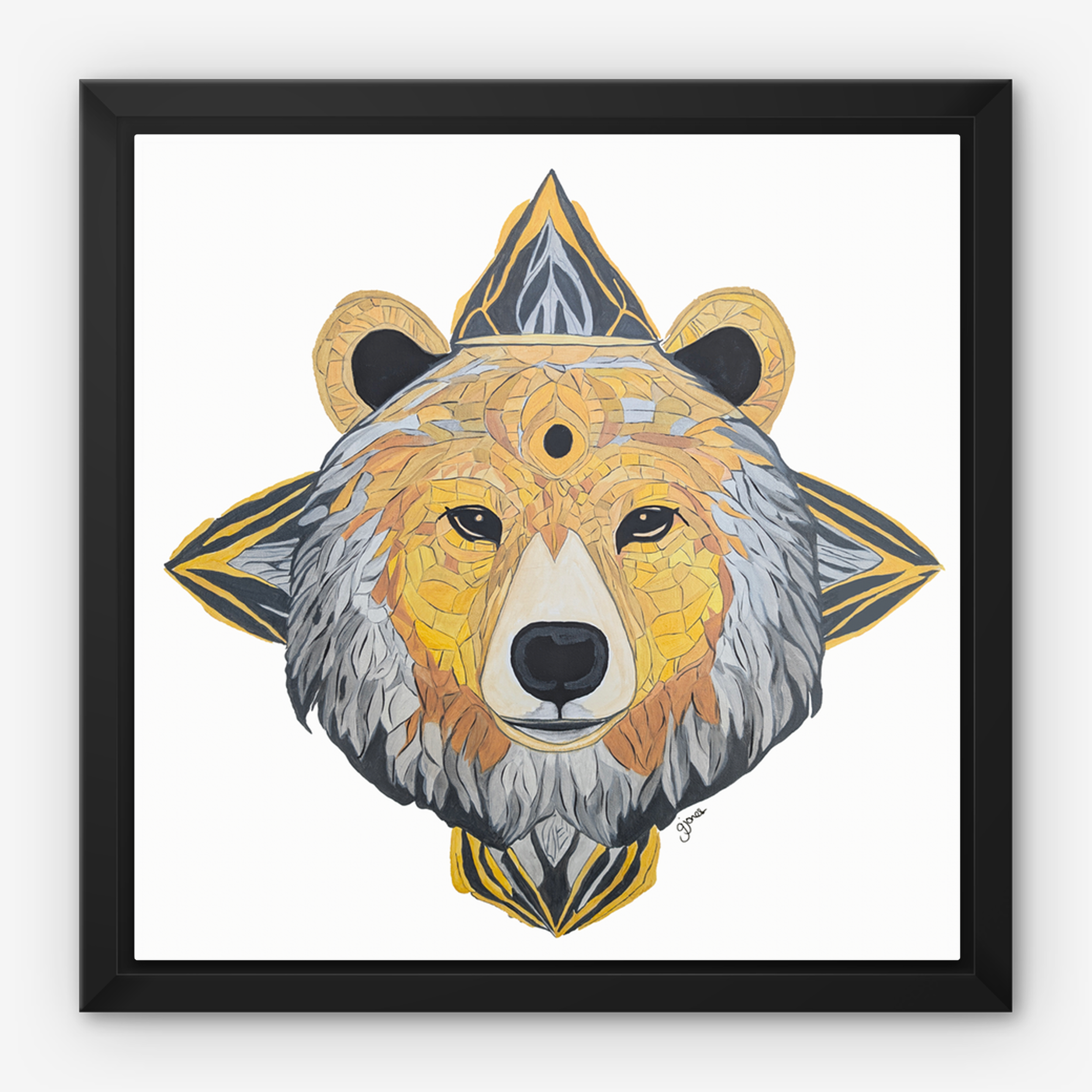 Framed Canvas Prints - Protection - Bear - Power Animal Collection Monochrome Art by Gemma Jones