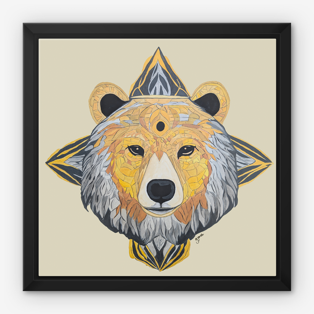 Framed Canvas Prints - Protection - Bear - Power Animal Collection Monochrome Art by Gemma Jones