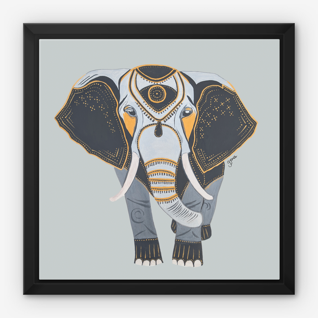Framed Canvas Prints - Wisdom - Elephant - Power Animal Collection Monochrome Art by Gemma Jones