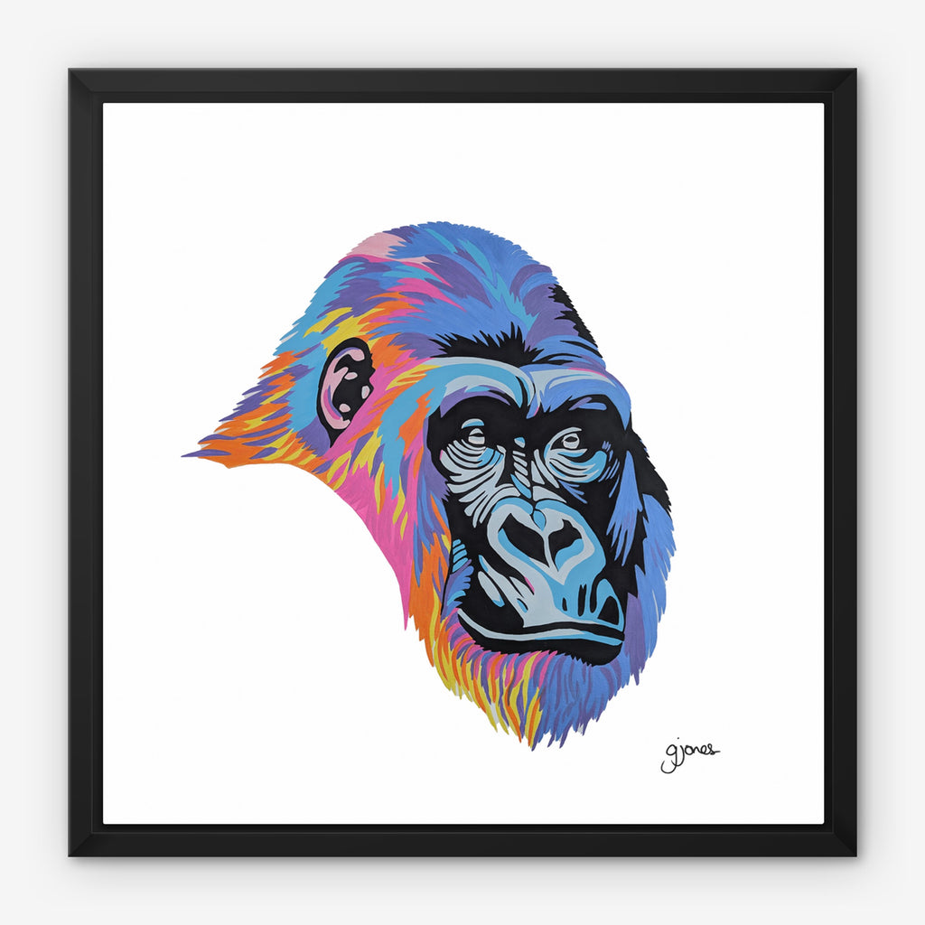 Bright multi-colour metallic paint Gorilla Head Framed in Solid Wood Frame